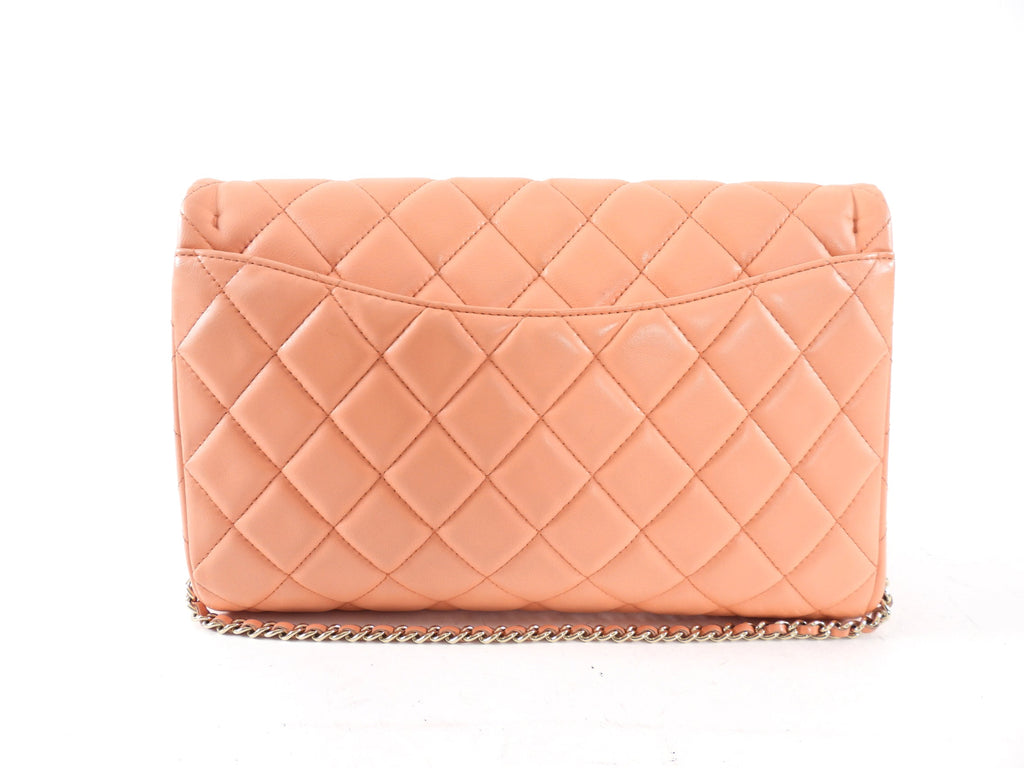 Chanel Peach Quilted Leather Timeless Chain Clutch Flap Bag