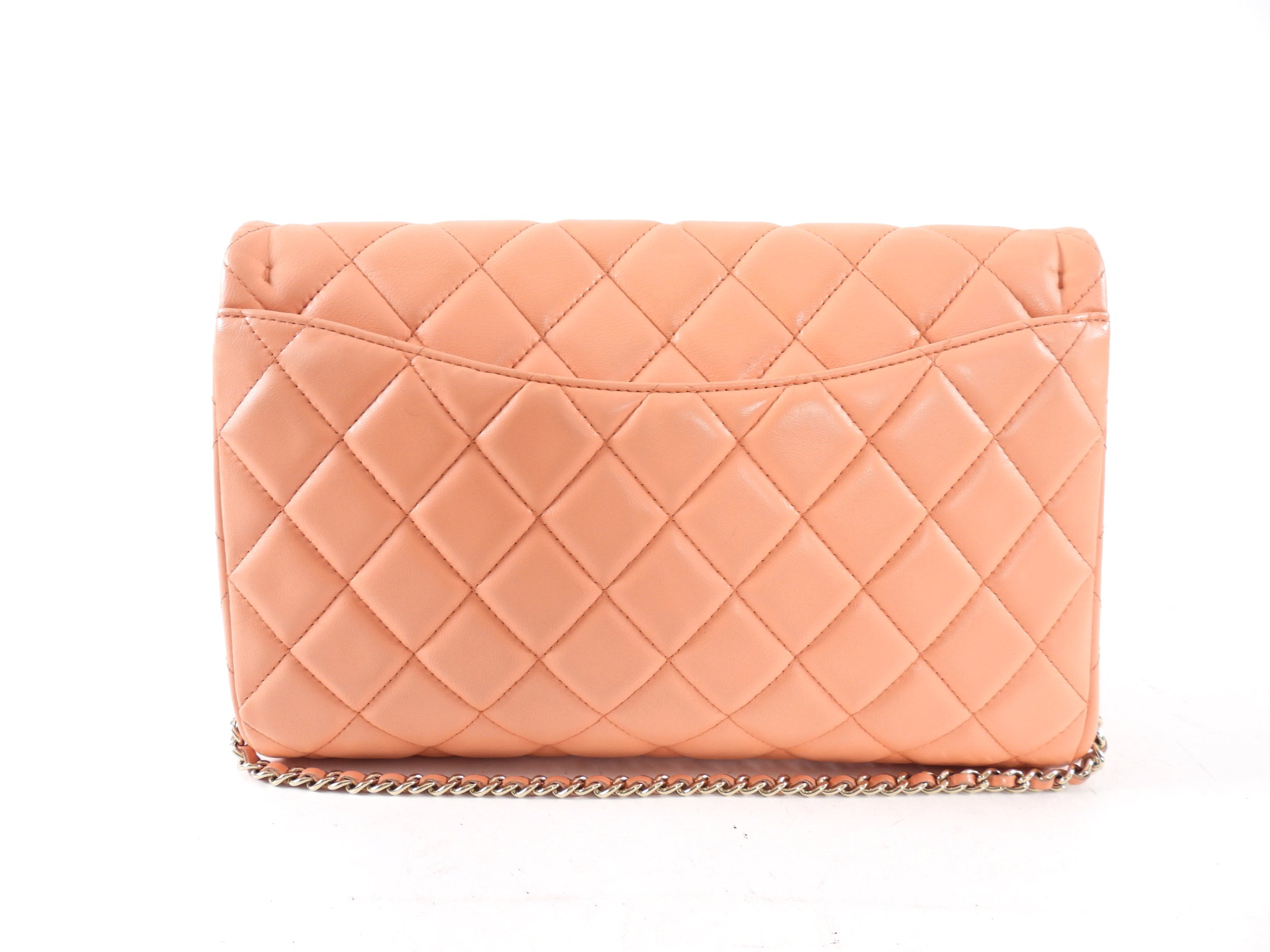 Chanel Peach Quilted Leather Timeless Chain Clutch Flap Bag
