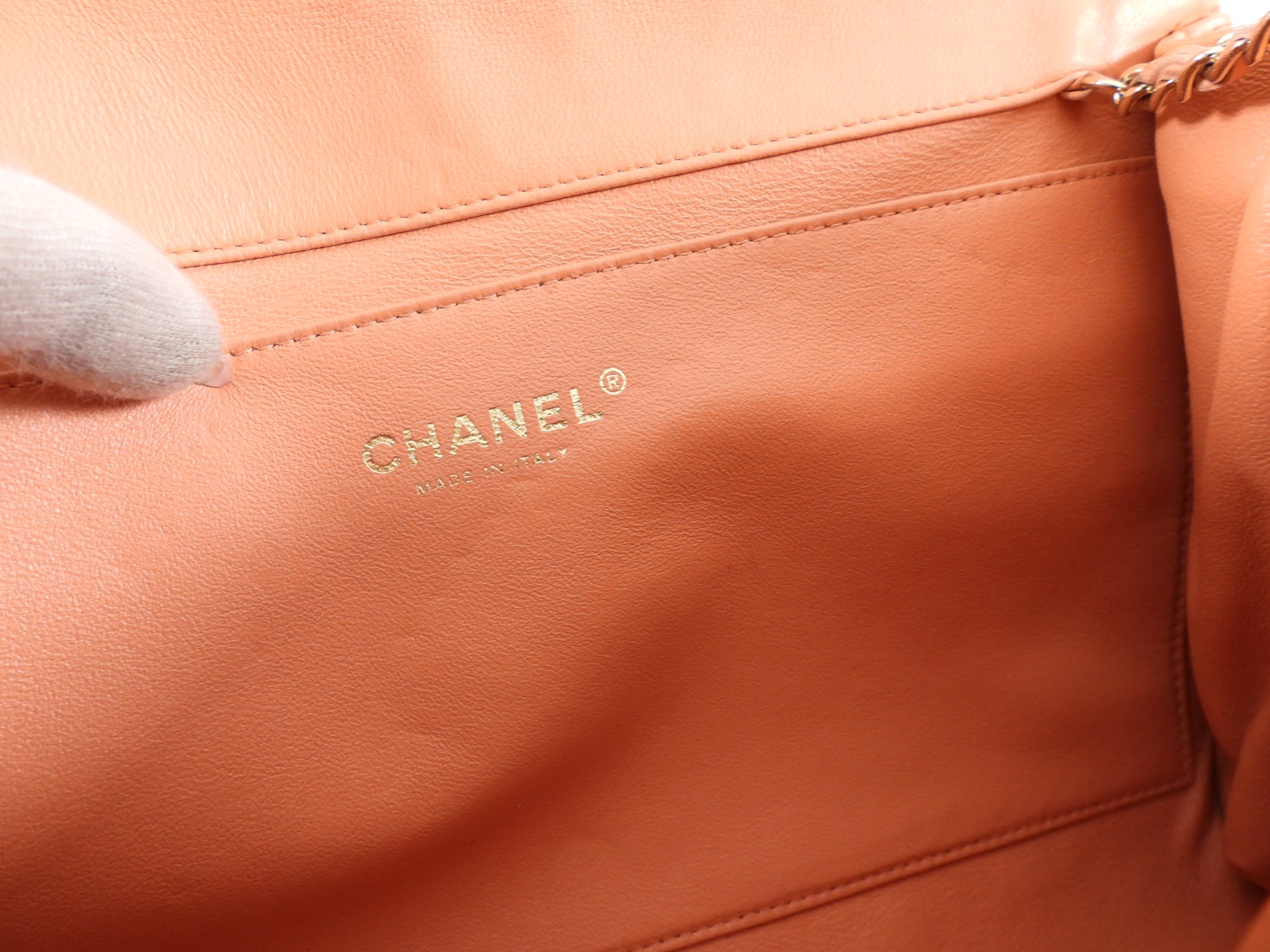 Chanel Peach Quilted Leather Timeless Chain Clutch Flap Bag