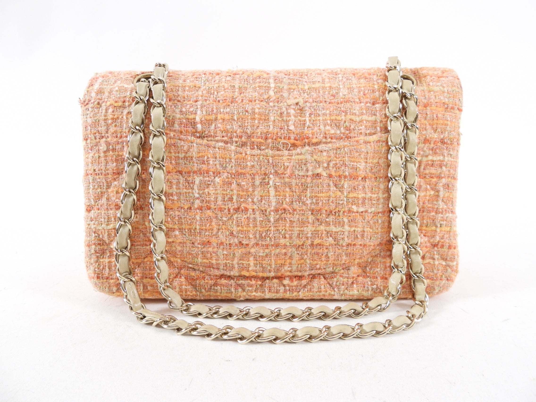 Chanel 2005 Peach Tweed Medium Classic Double Flap Bag