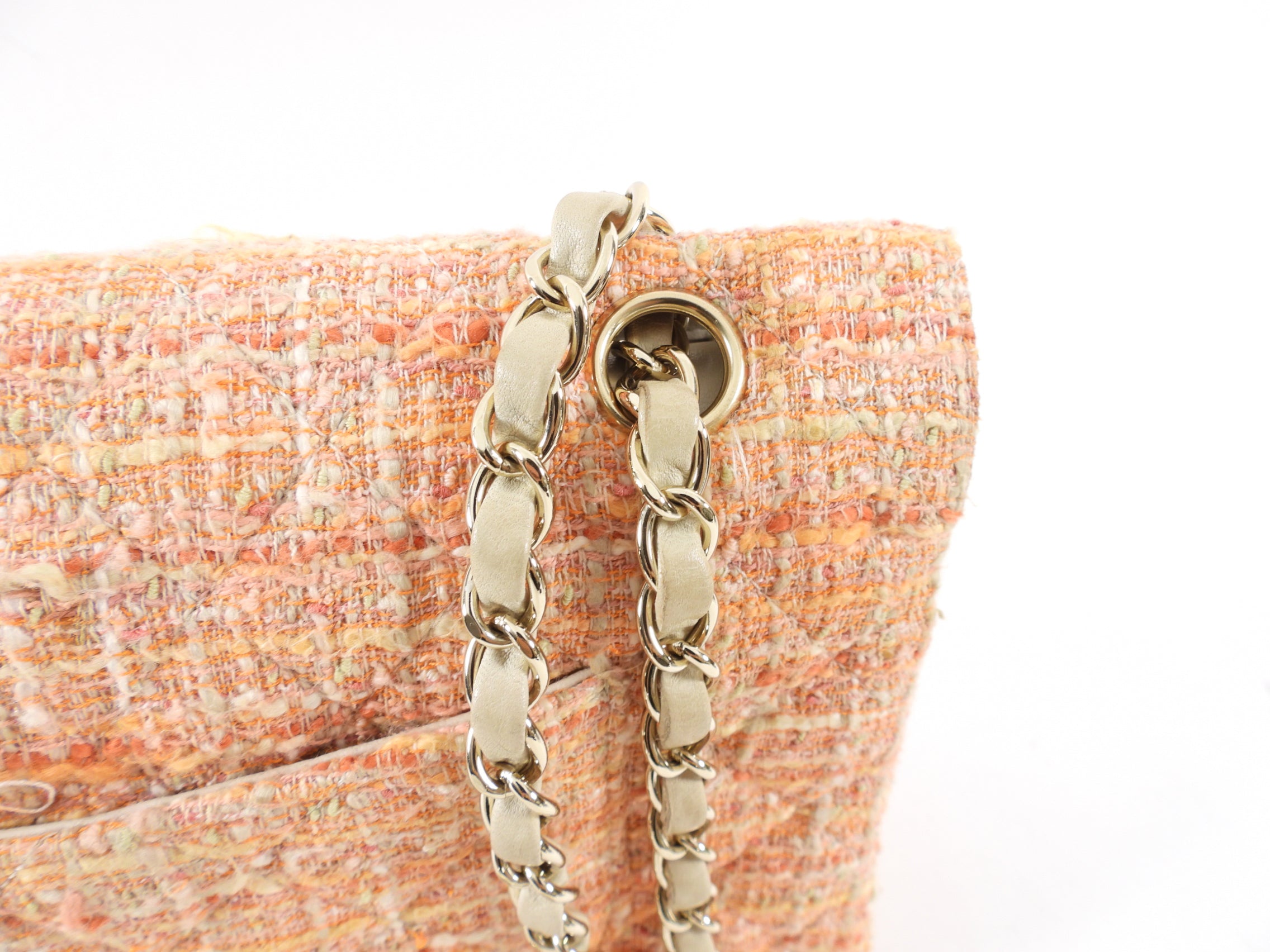 Chanel 2005 Peach Tweed Medium Classic Double Flap Bag