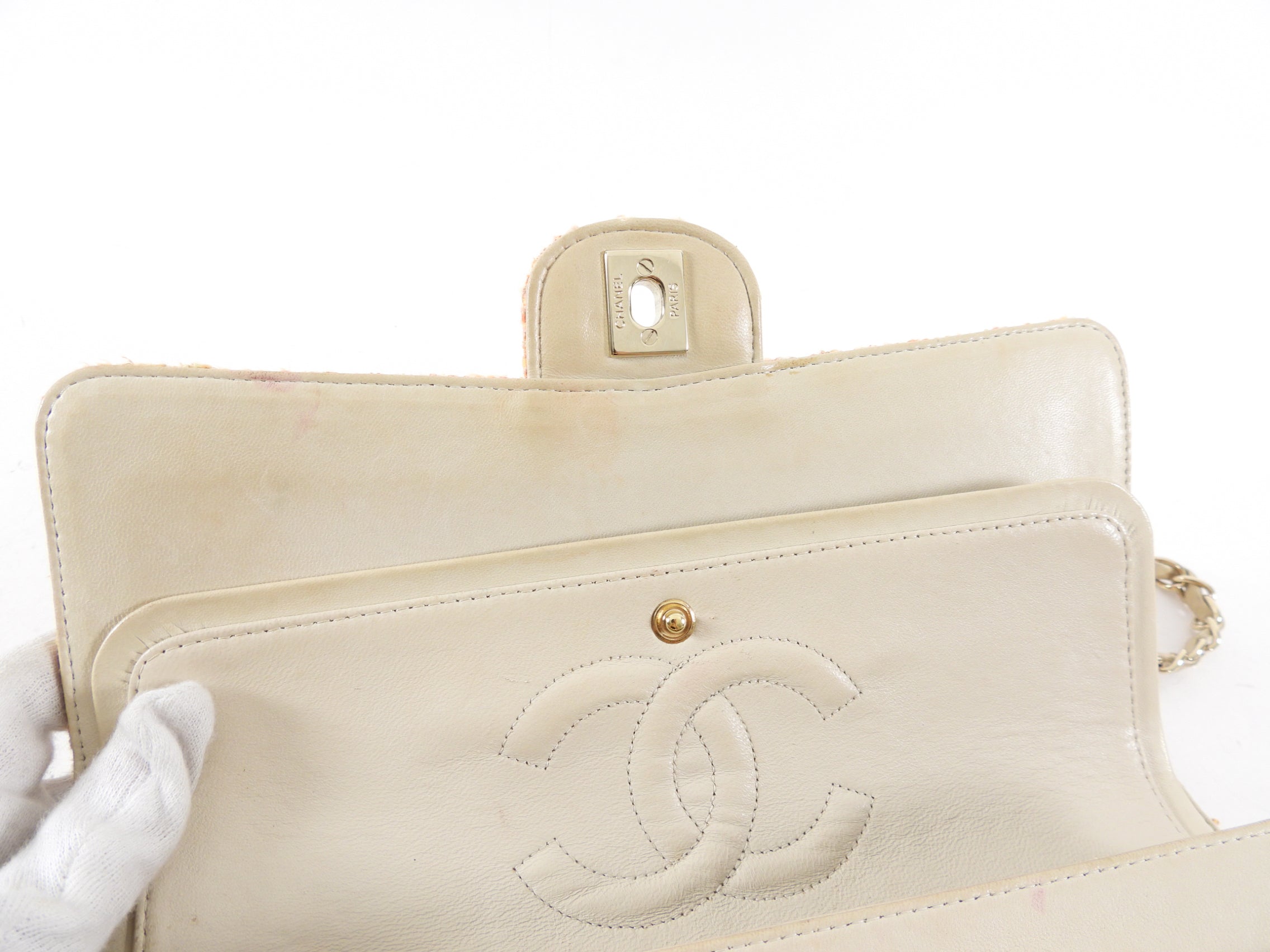 Chanel 2005 Peach Tweed Medium Classic Double Flap Bag