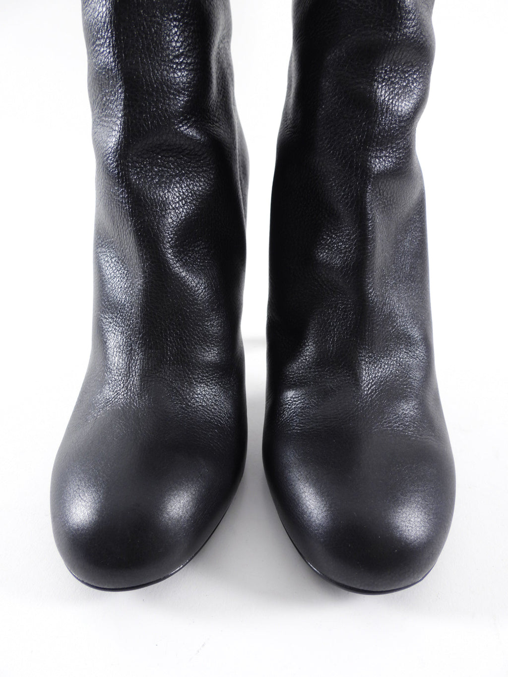 Chanel 2013 Pearl Heel Tall Zip Back Black Leather Boot - 38.5 / 8