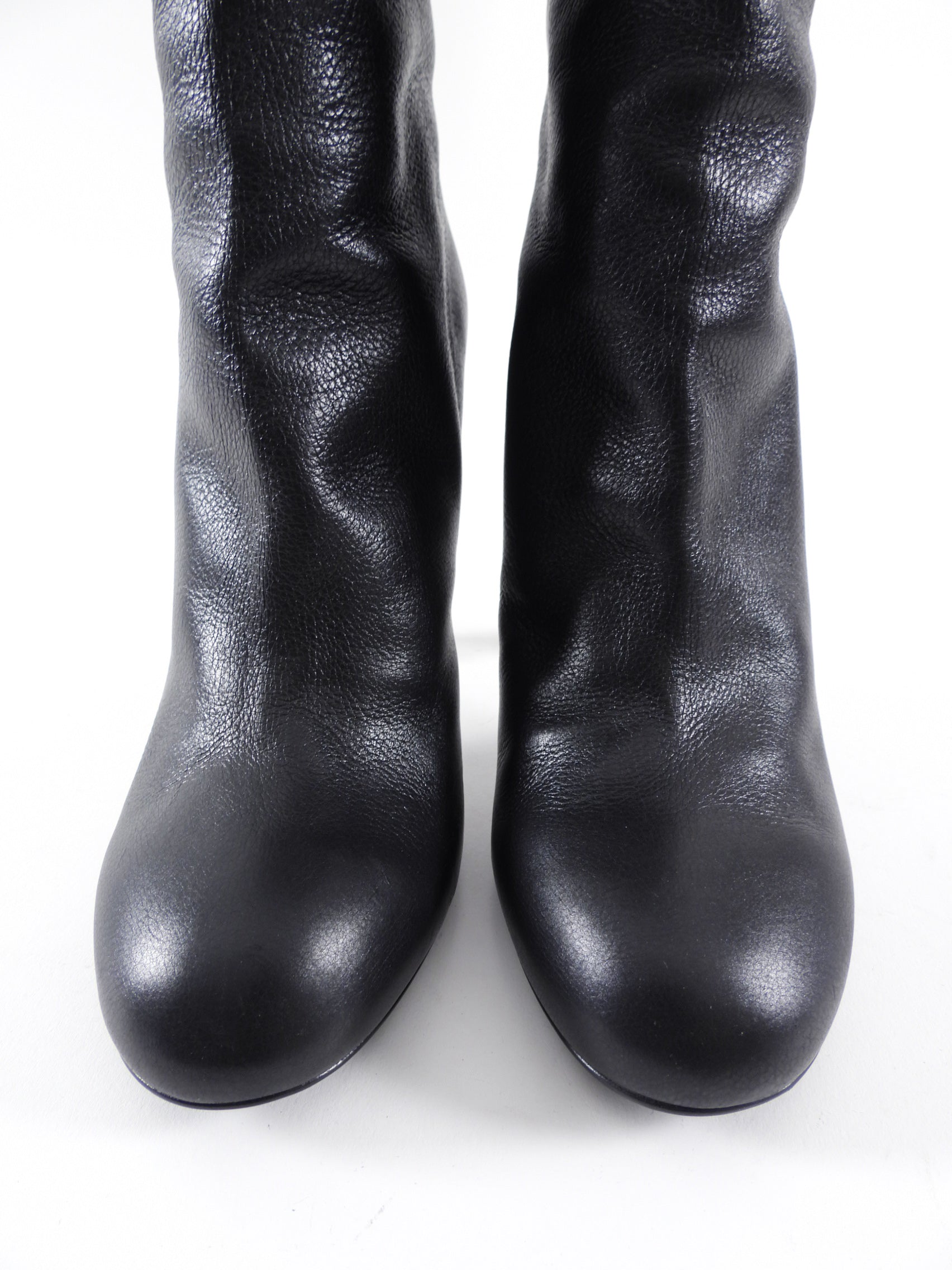 Chanel 2013 Pearl Heel Tall Zip Back Black Leather Boot - 38.5 / 8