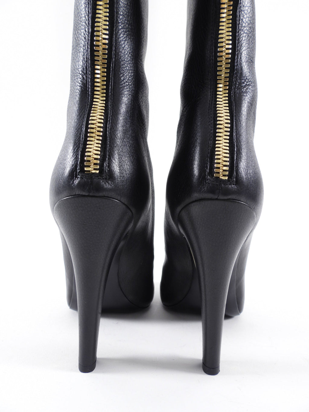 Chanel 2013 Pearl Heel Tall Zip Back Black Leather Boot - 38.5 / 8