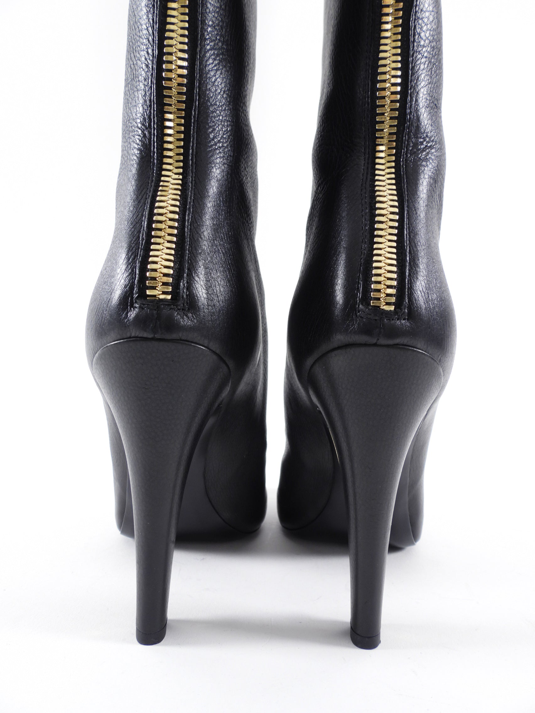 Chanel 2013 Pearl Heel Tall Zip Back Black Leather Boot - 38.5 / 8