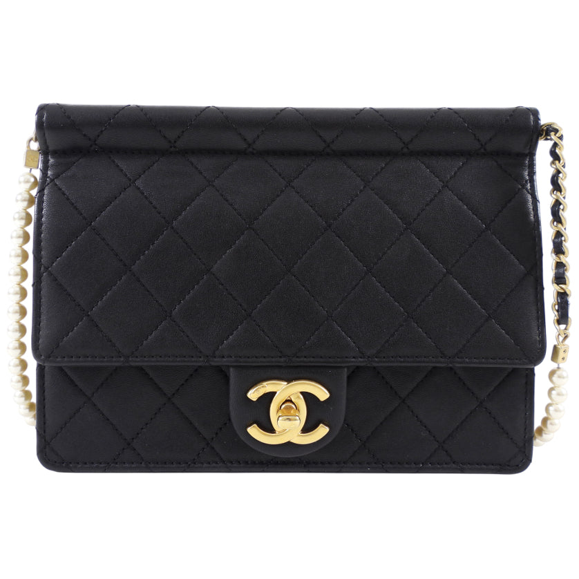 Chanel Black Quilted Leather Chic Pearls Flap Bag