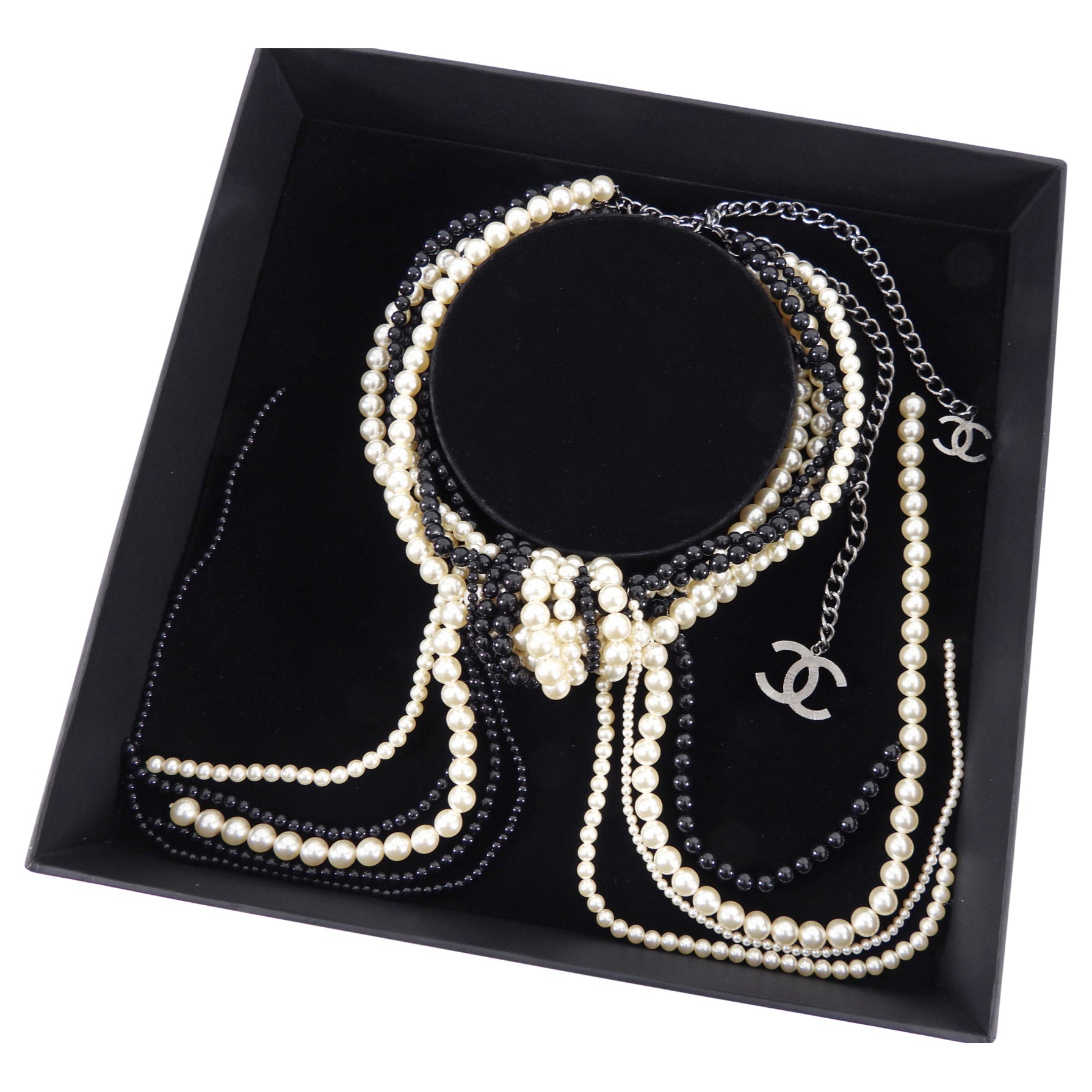 Chanel 14K Black and Pearl Bead Knot Runway Statement Necklace