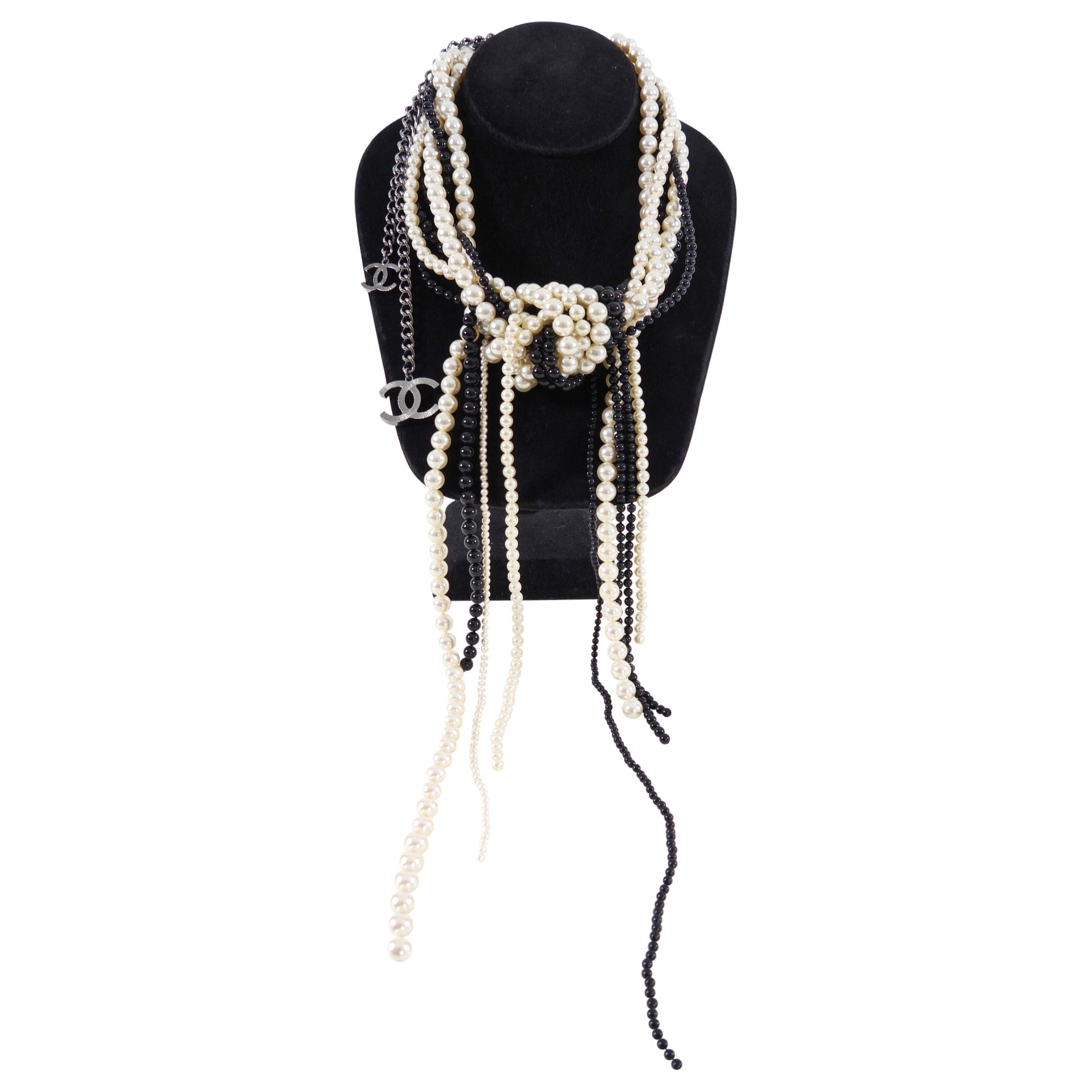 Chanel 14K Black and Pearl Bead Knot Runway Statement Necklace