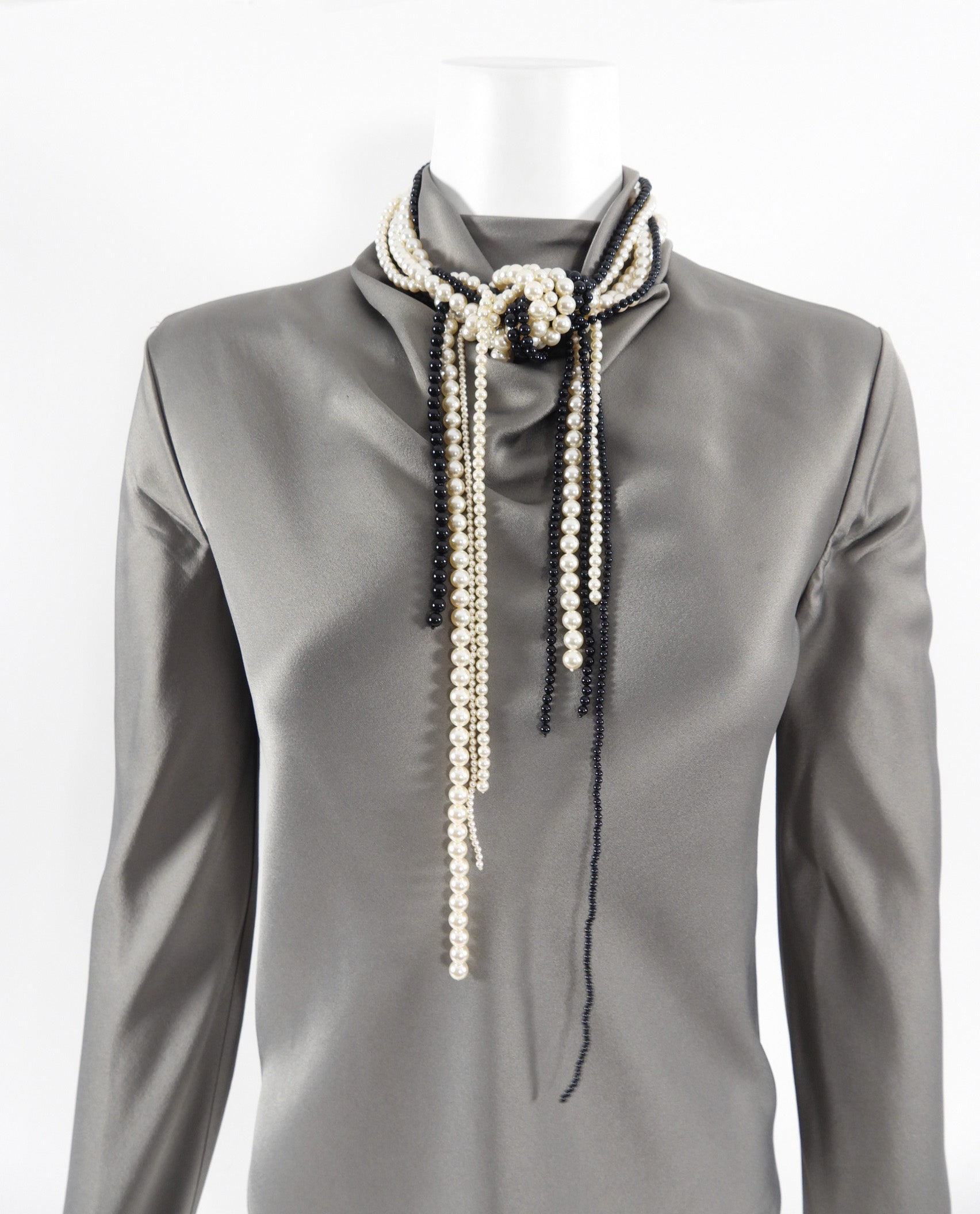 Chanel 14K Black and Pearl Bead Knot Runway Statement Necklace