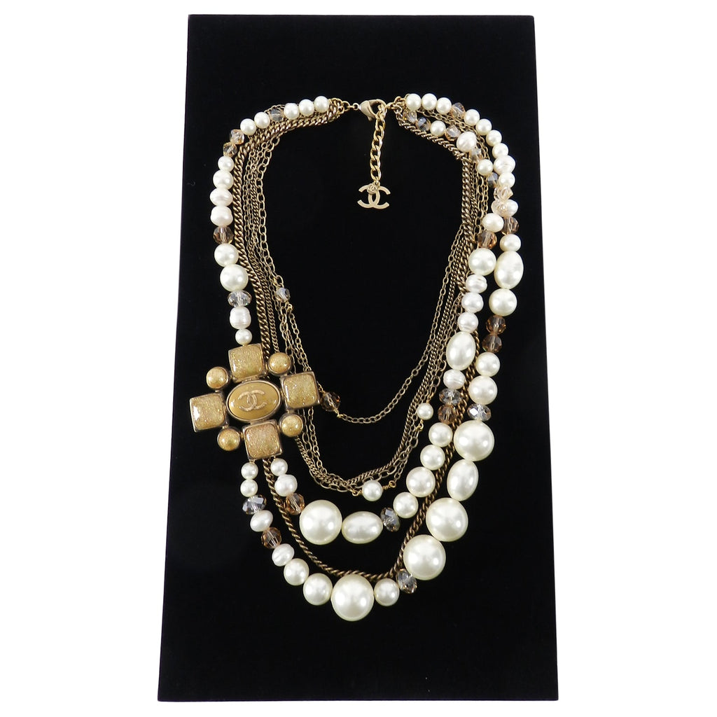 Chanel 2007 Fall Multi-strand Pearl and Gold Chain Gripoix Necklace