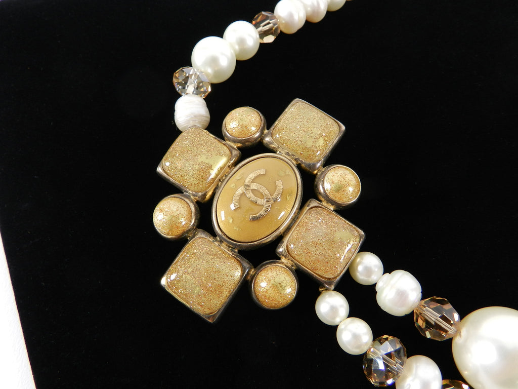 Chanel 2007 Fall Multi-strand Pearl and Gold Chain Gripoix Necklace
