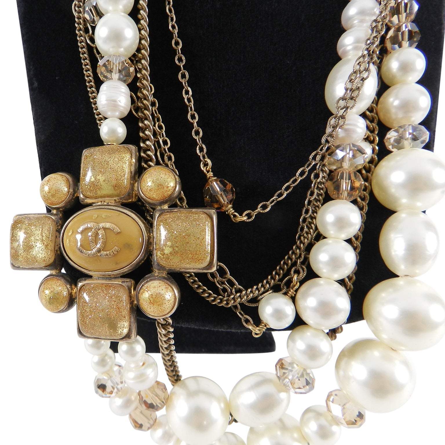 Chanel 2007 Fall Multi-strand Pearl and Gold Chain Gripoix Necklace