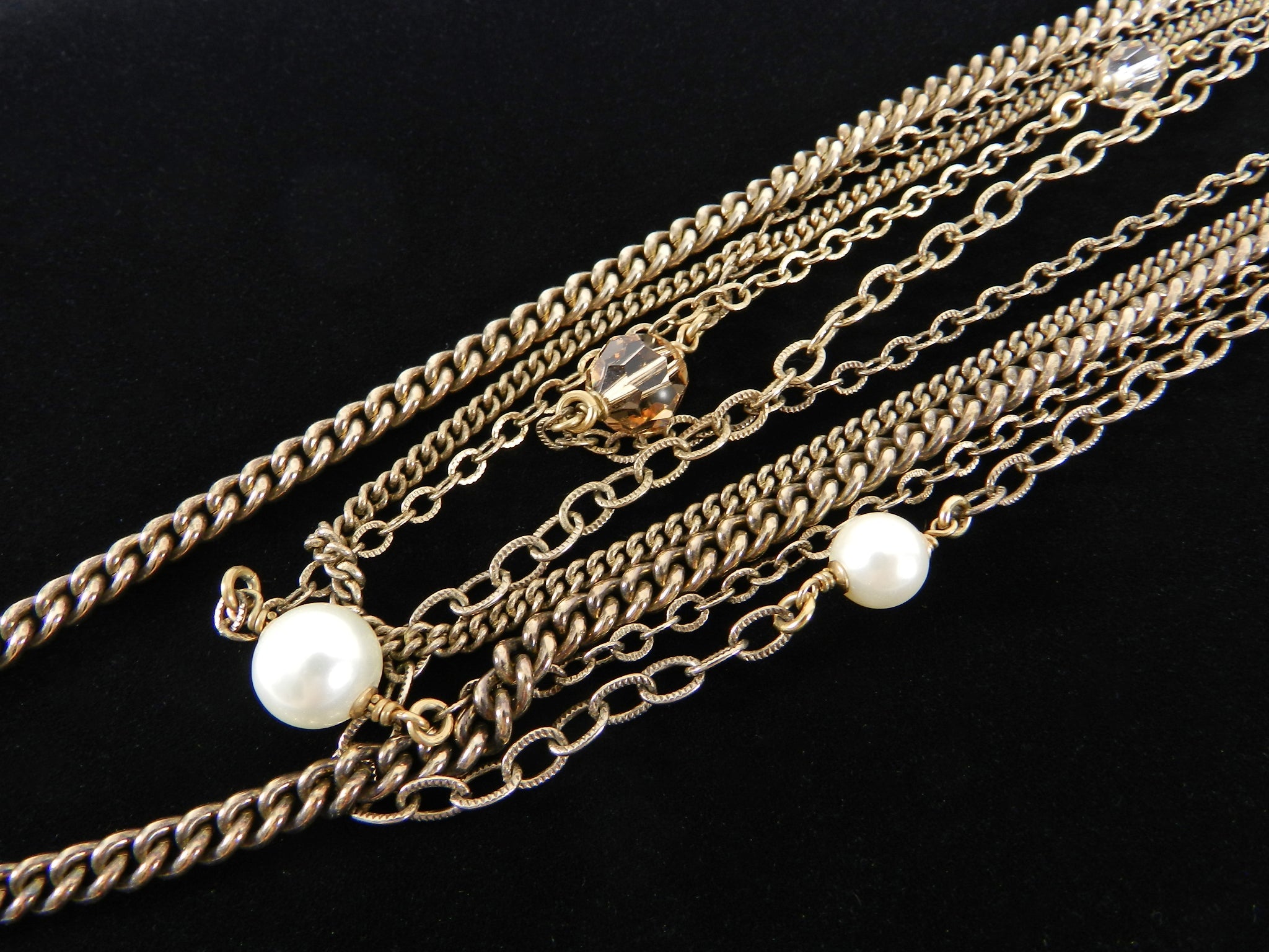 Chanel 2007 Fall Multi-strand Pearl and Gold Chain Gripoix Necklace
