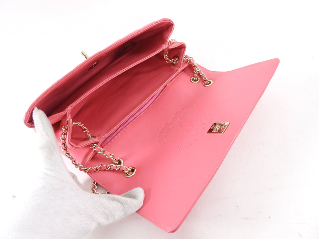Chanel Pink Quilted Leather 3 Compartment Flap Bag