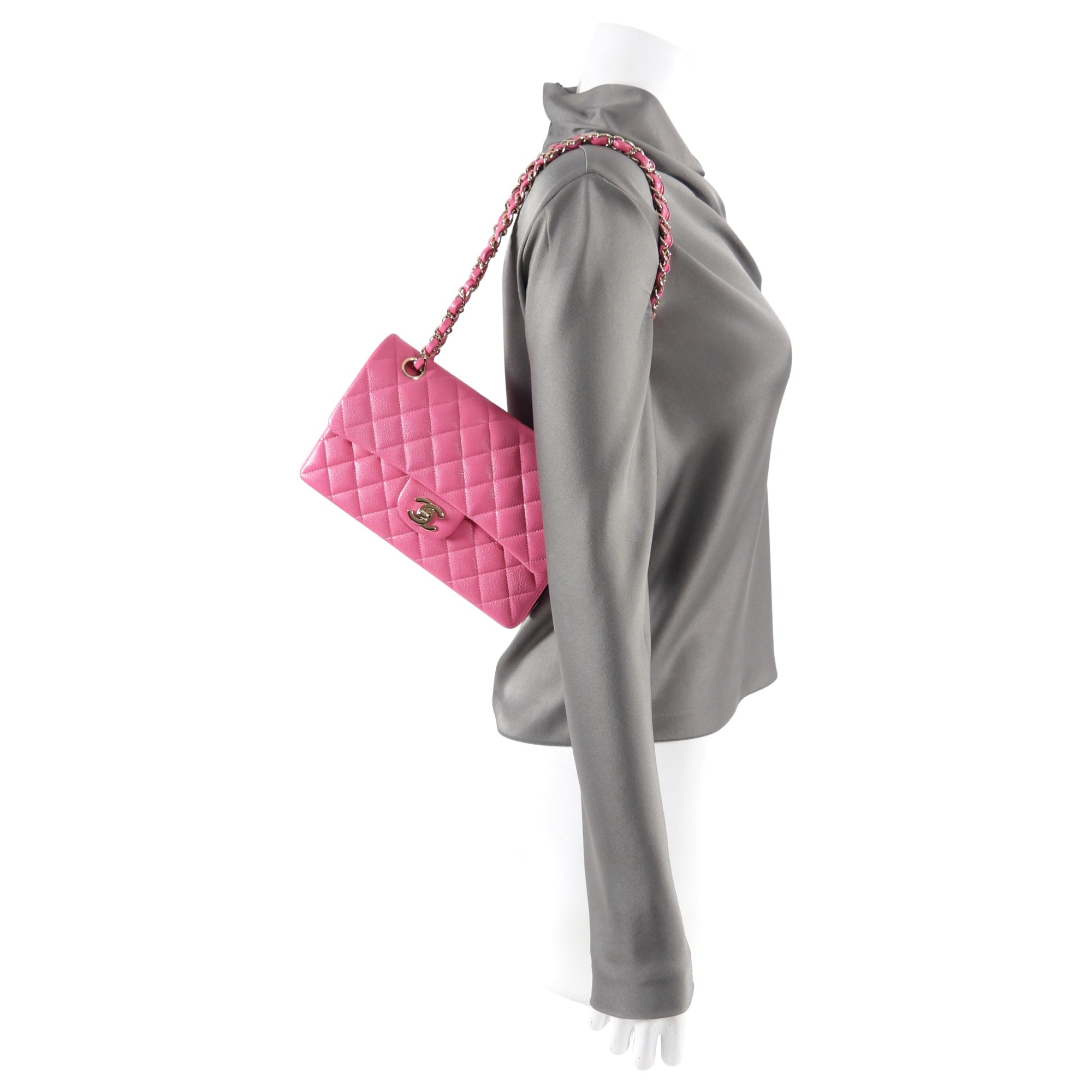 Chanel 2021 Small Pink Caviar Double Classic Flap Bag GHW