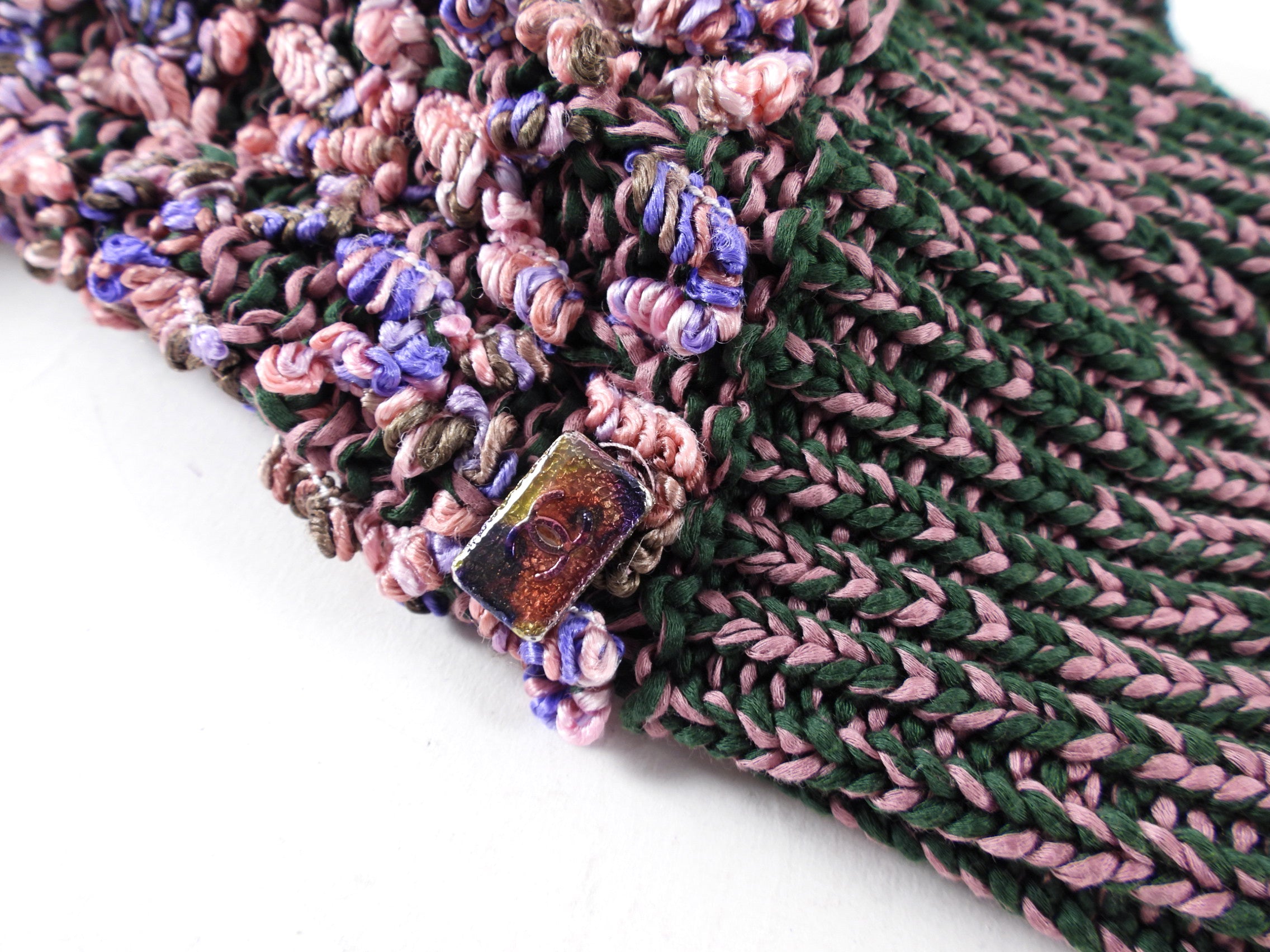 Chanel 2015 Pink and Green Textured Knit Short Sleeve Pullover - FR36 / 4