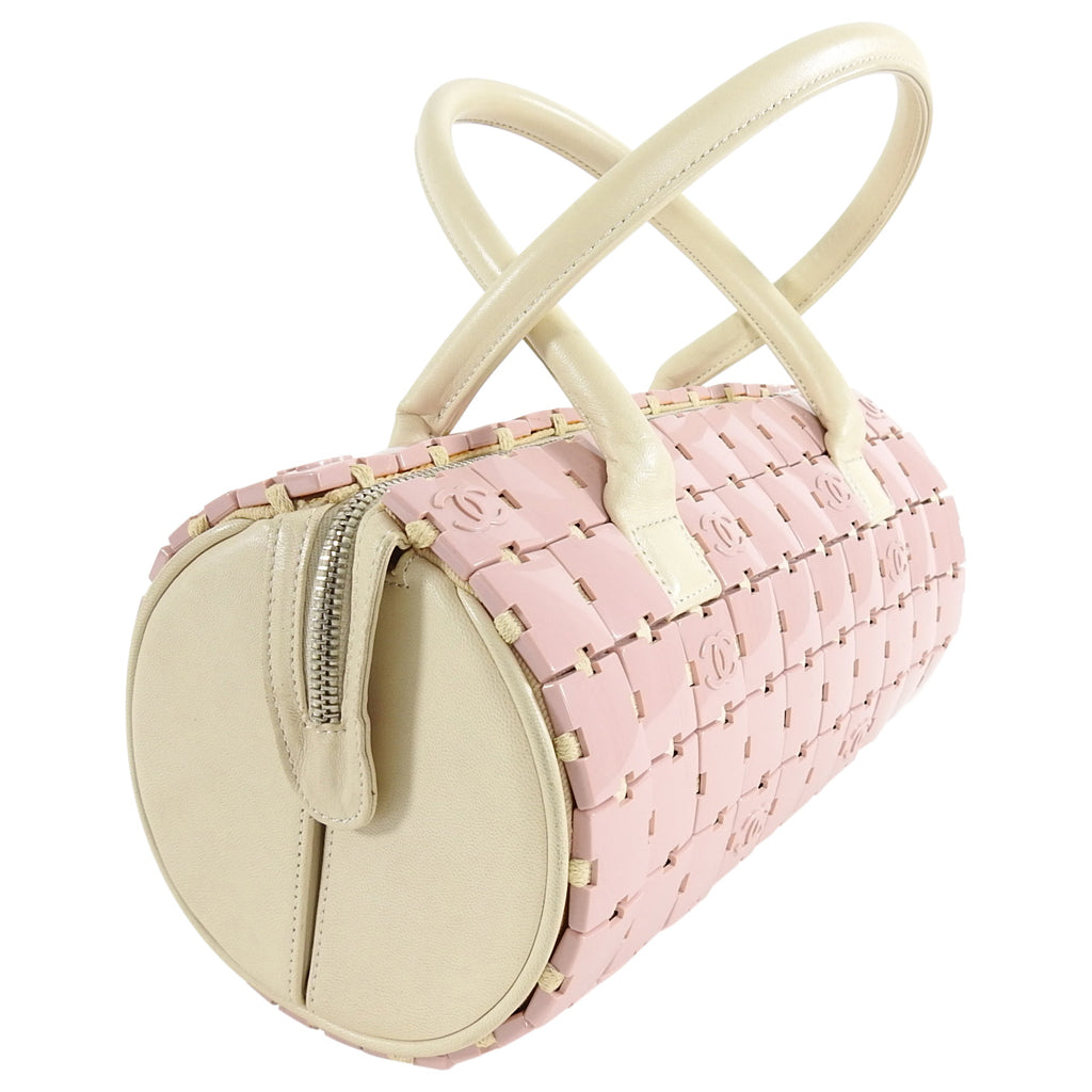Chanel Pink and Ivory CC Logo Resin Tile Barrel Bag