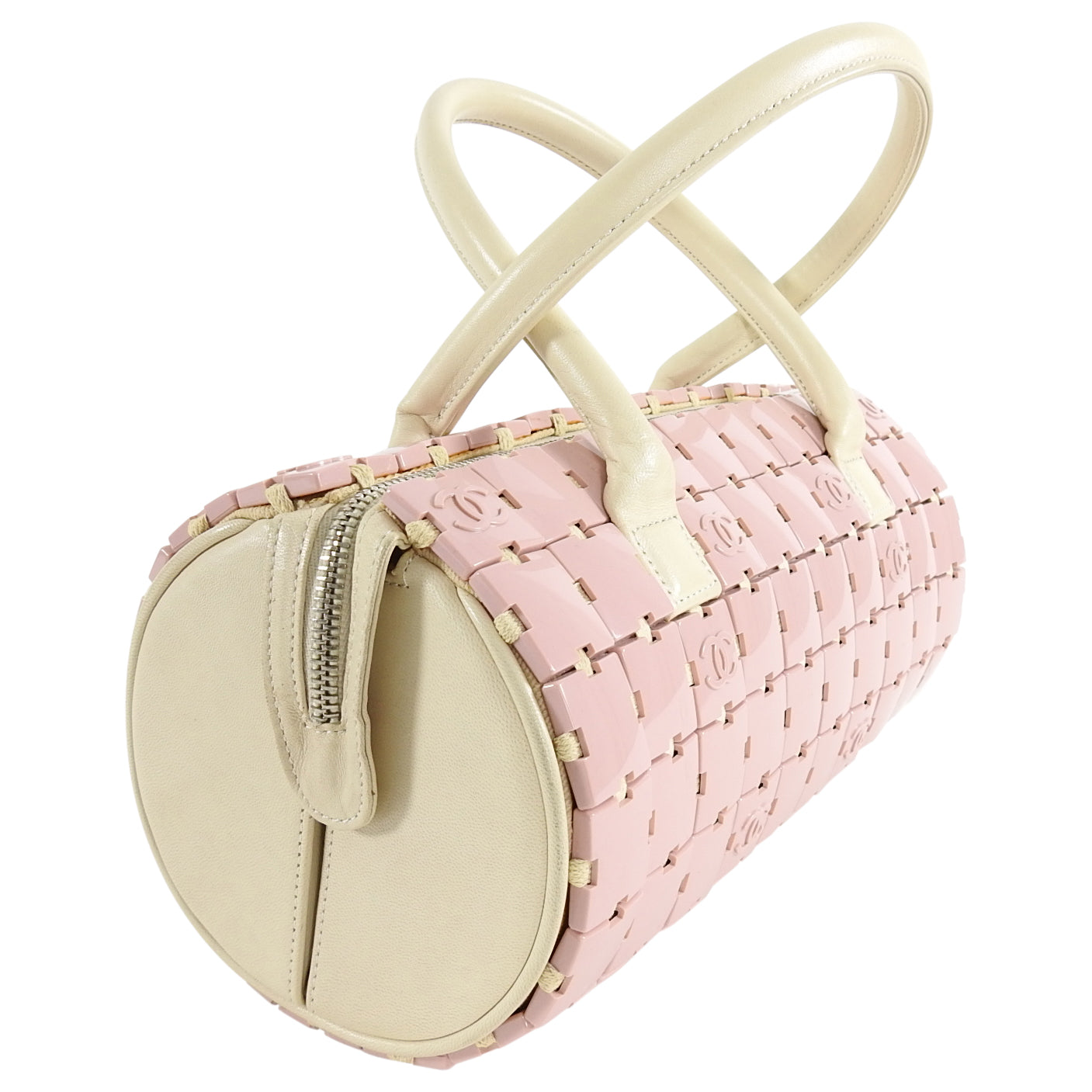 Chanel Pink and Ivory CC Logo Resin Tile Barrel Bag