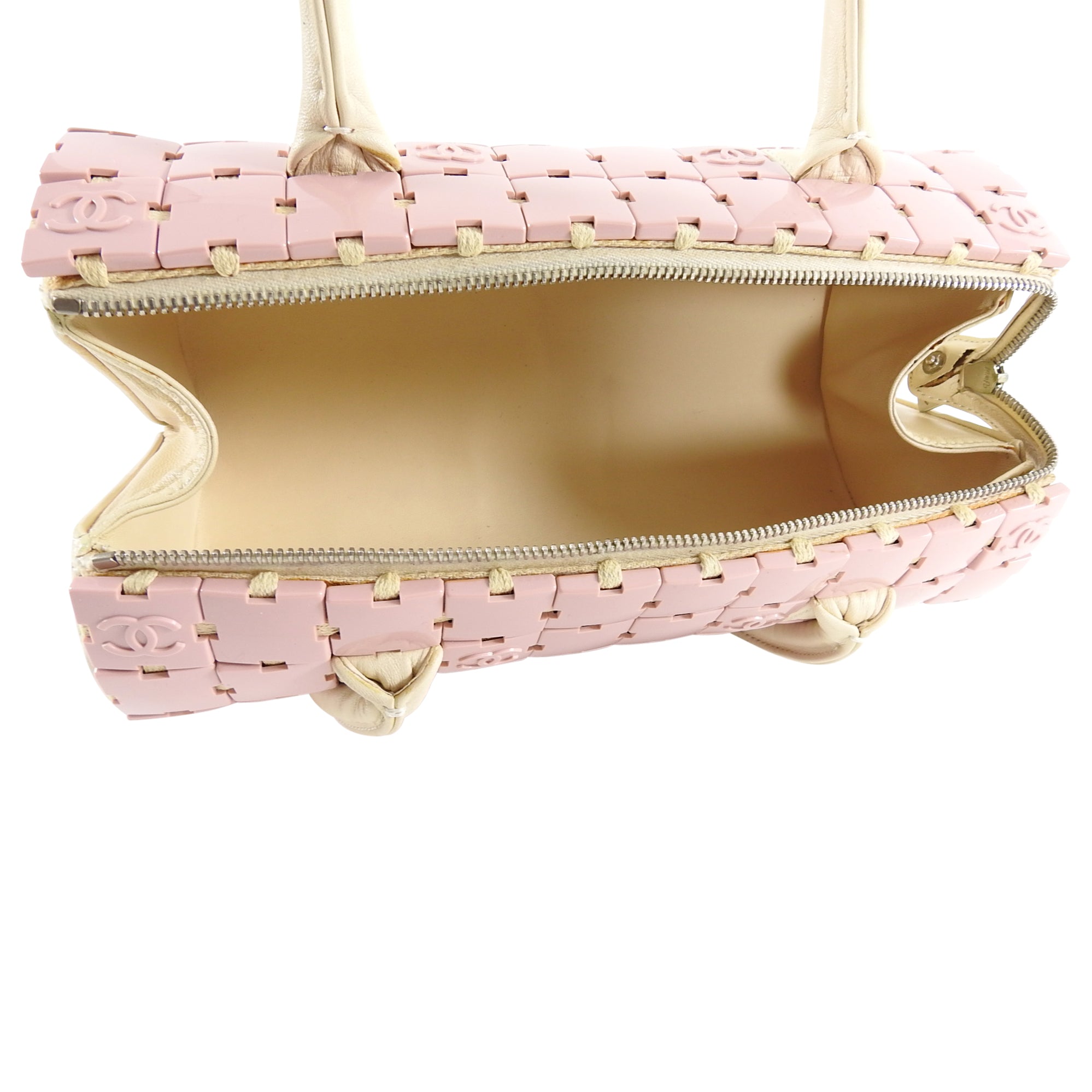 Chanel Pink and Ivory CC Logo Resin Tile Barrel Bag