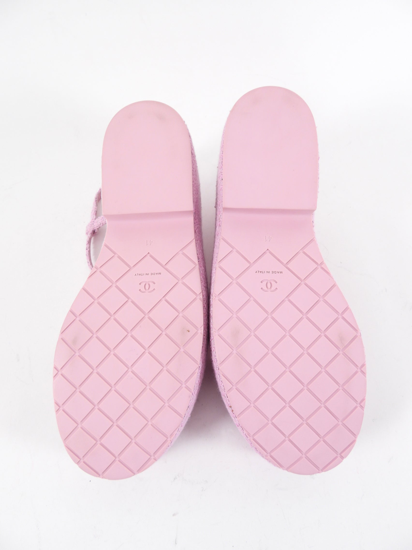 Chanel 23C Pink Tweed Platform Sandal with Logo at Heel - 41