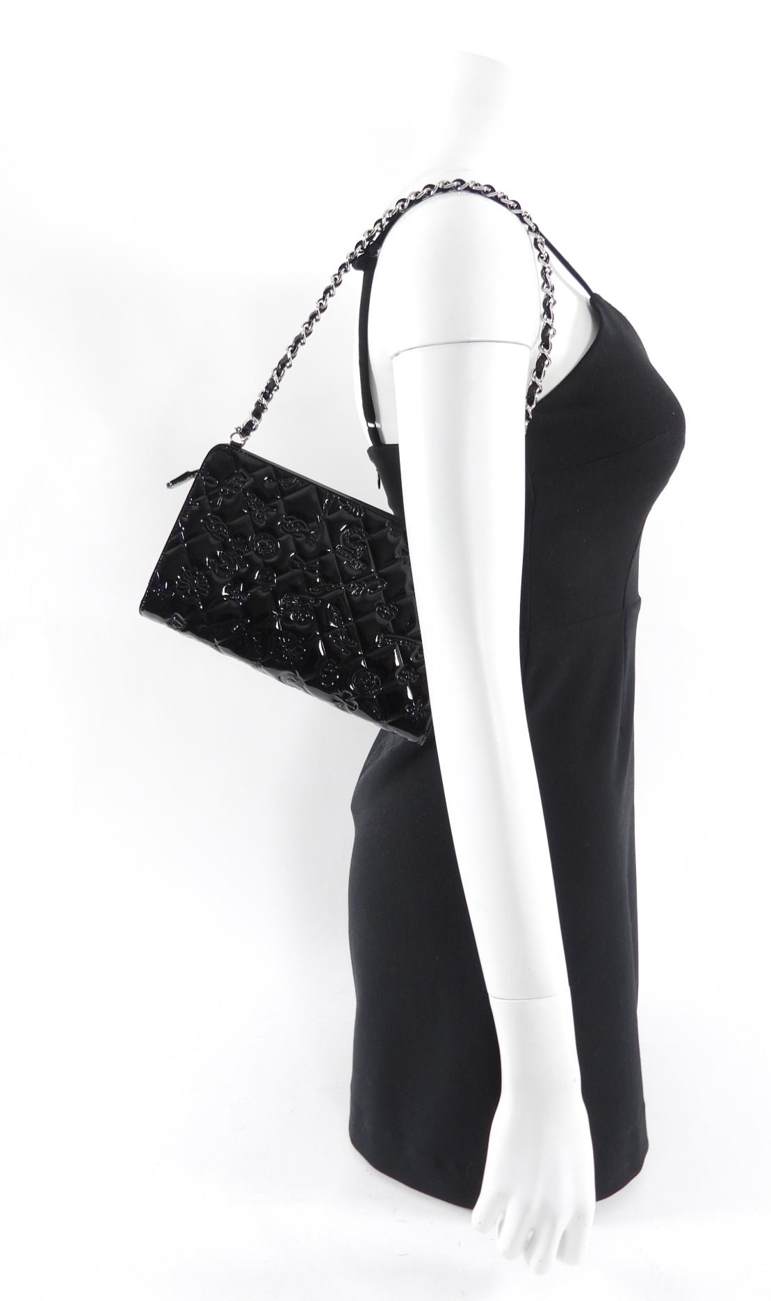 Chanel Black Patent Leather 2006-8 Lucky Symbols Pochette Bag