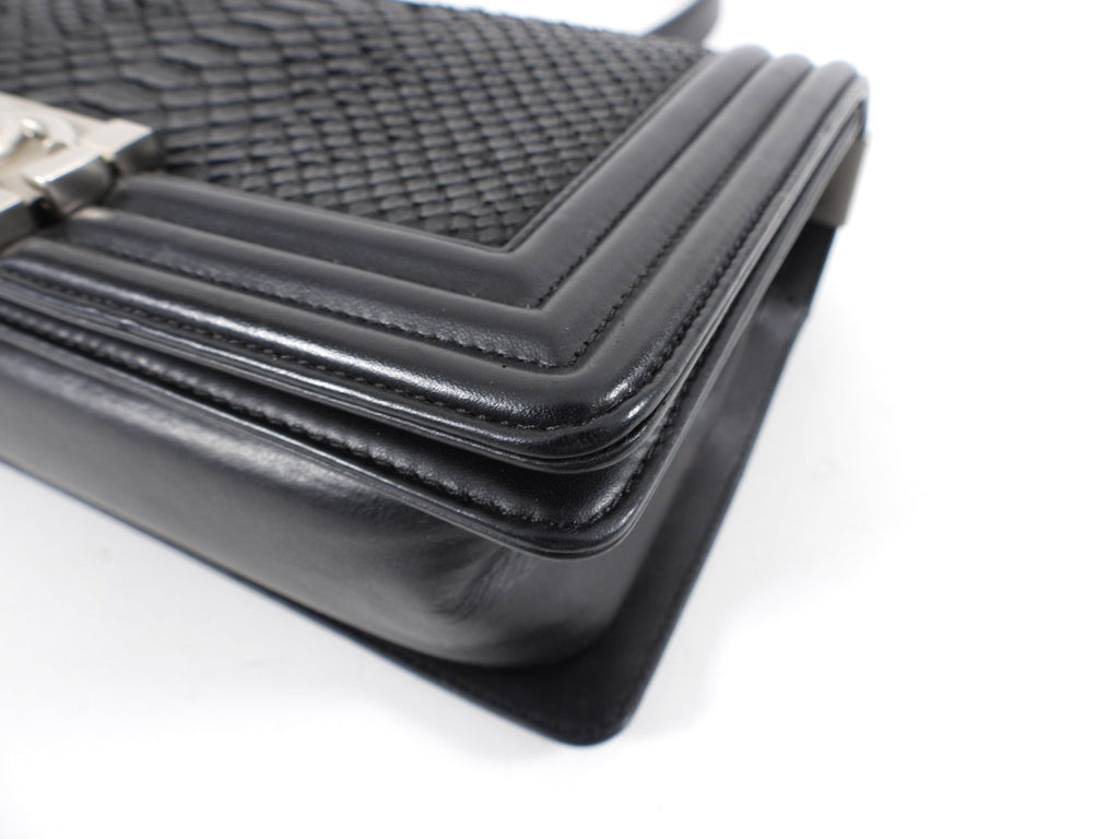 Chanel Black Leather and Exotic Python Medium Boy Bag