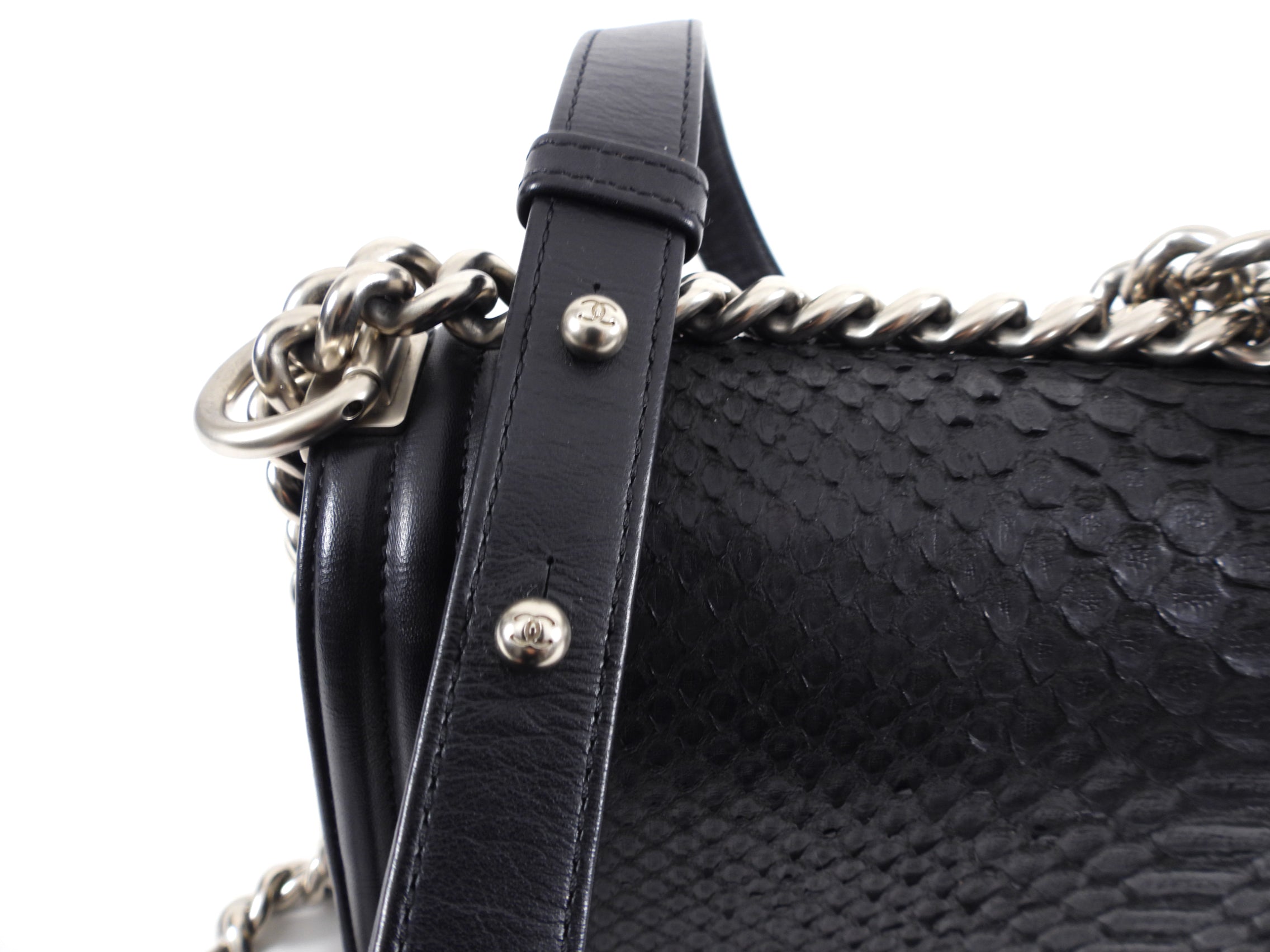 Chanel Black Leather and Exotic Python Medium Boy Bag