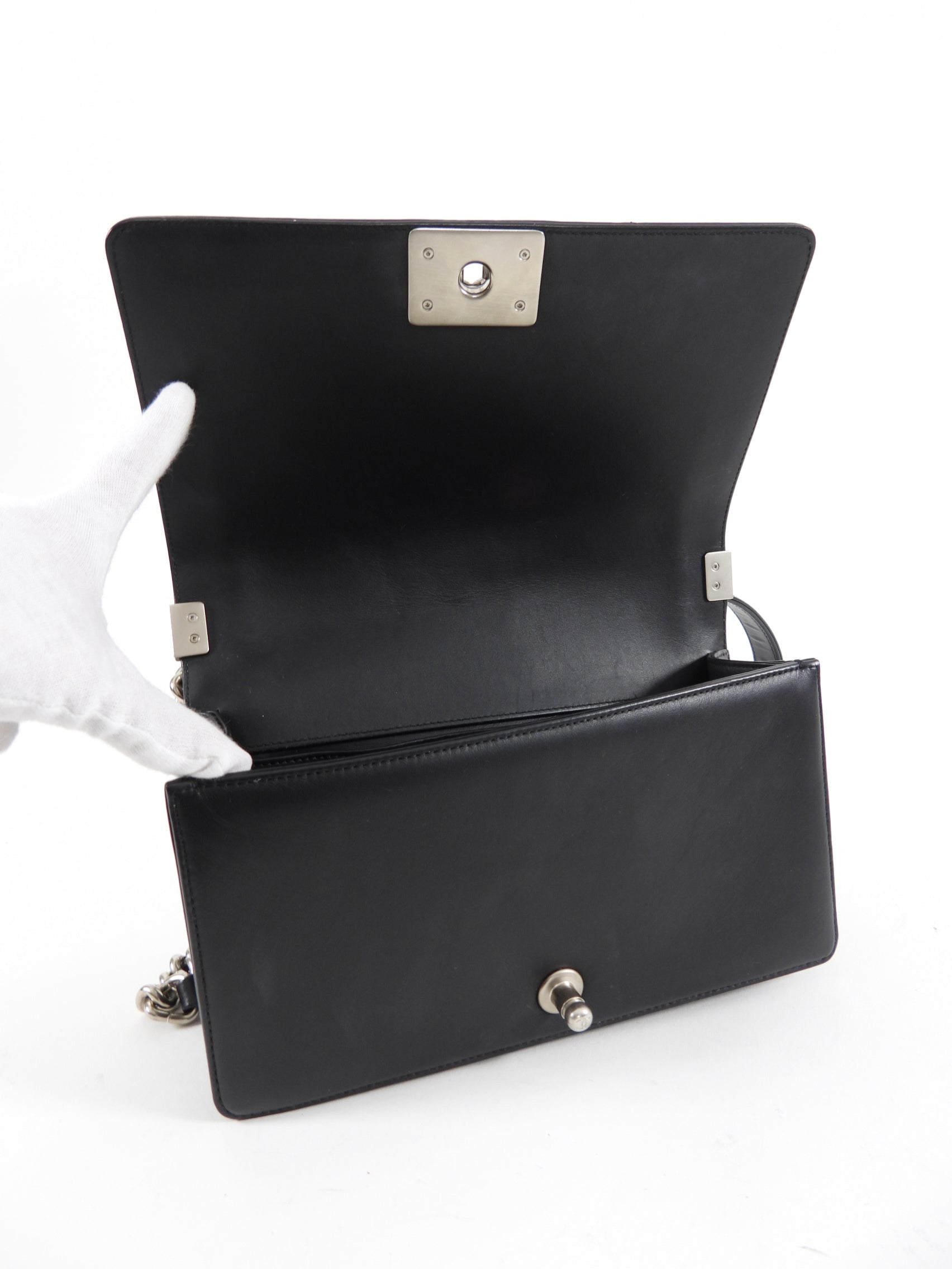 Chanel Black Leather and Exotic Python Medium Boy Bag