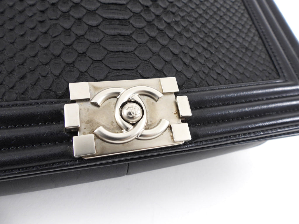 Chanel Black Leather and Exotic Python Medium Boy Bag