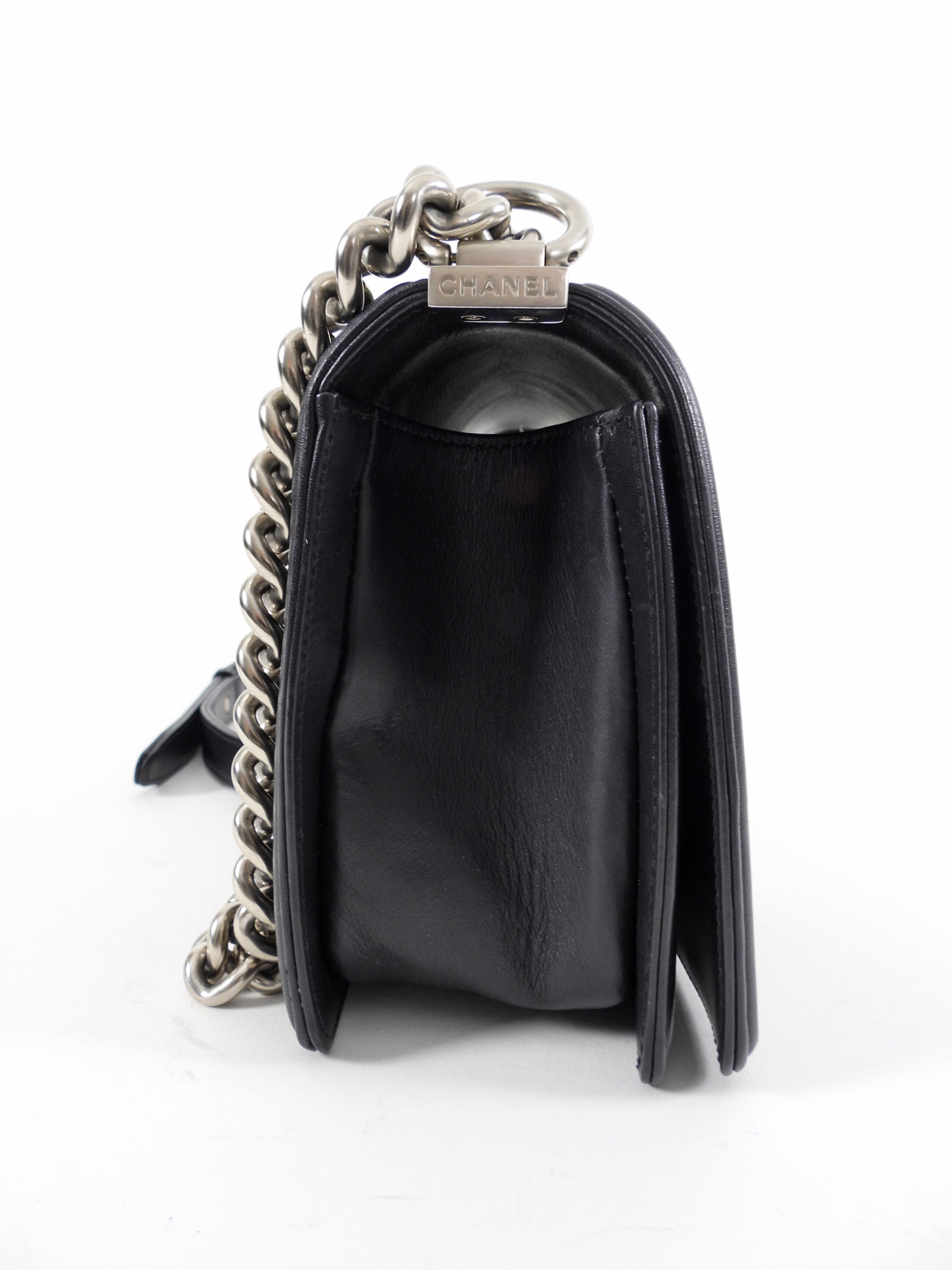 Chanel Black Leather and Exotic Python Medium Boy Bag