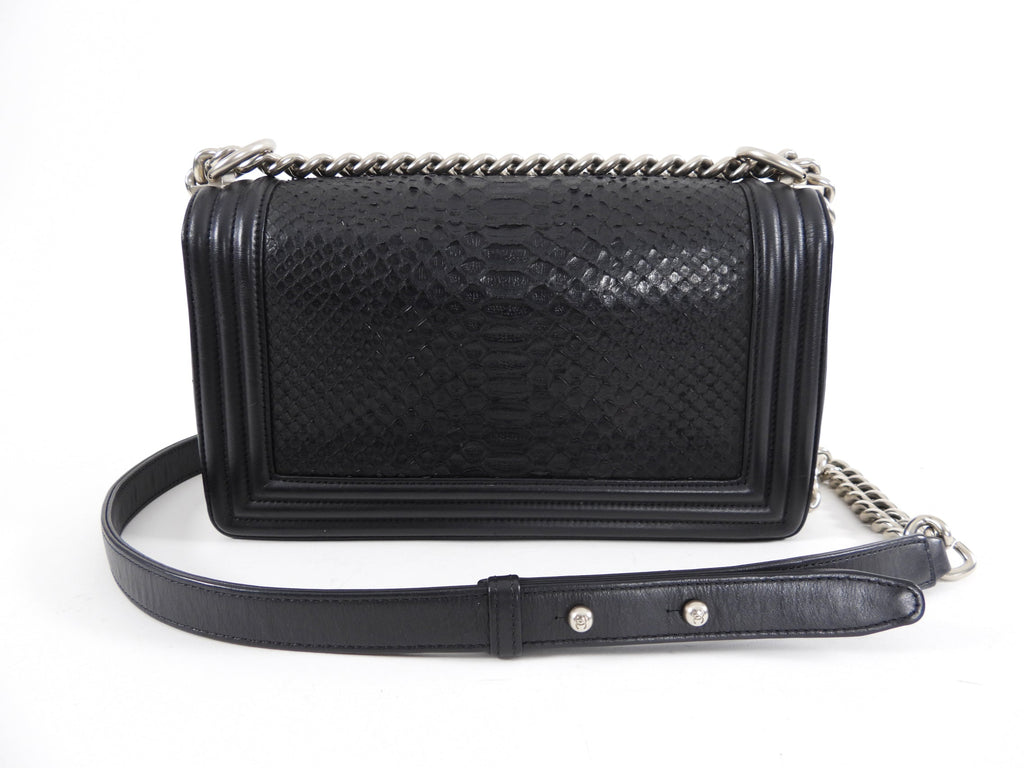 Chanel Black Leather and Exotic Python Medium Boy Bag