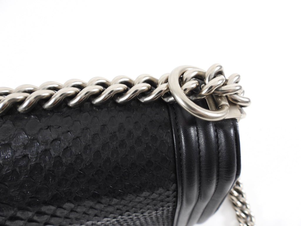 Chanel Black Leather and Exotic Python Medium Boy Bag