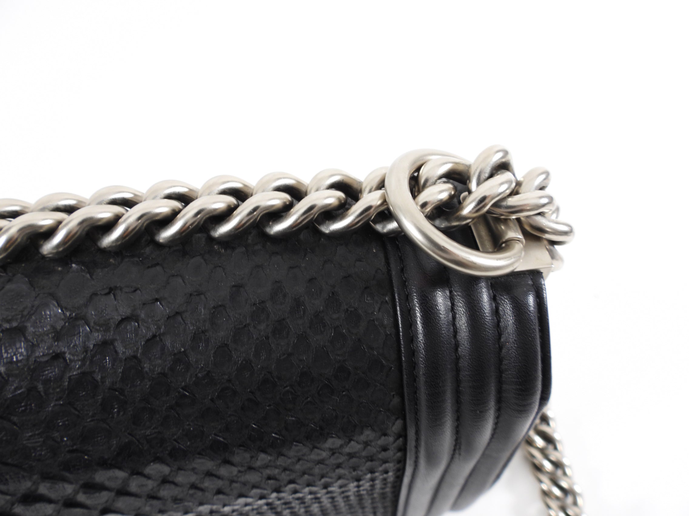 Chanel Black Leather and Exotic Python Medium Boy Bag