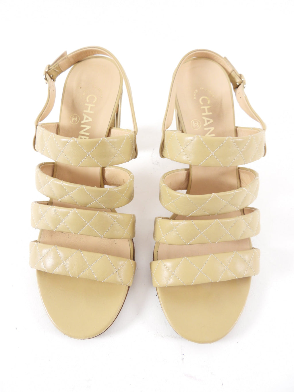 Chanel Beige Quilted Leather Block Heel Sandals - 40