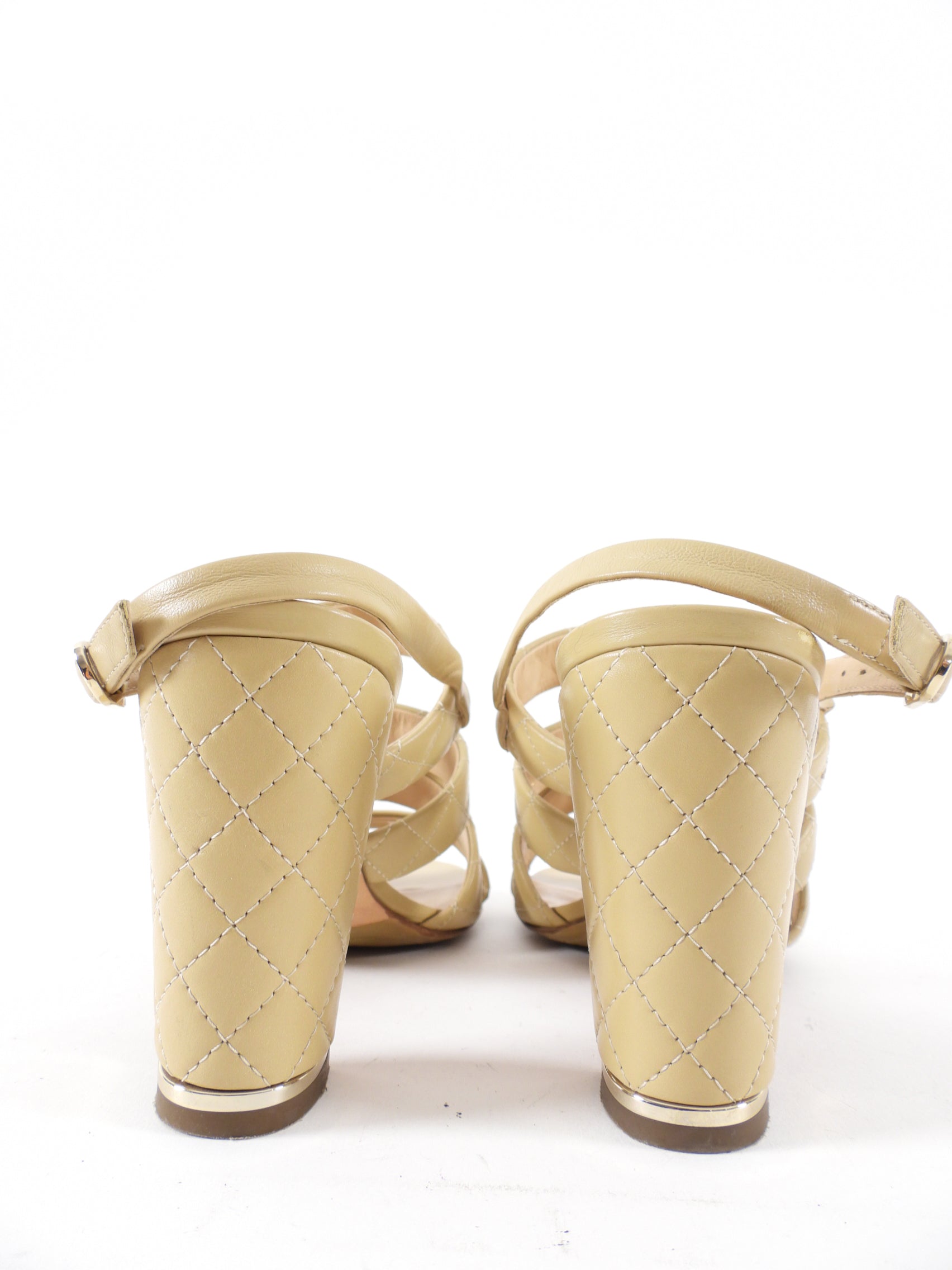 Chanel Beige Quilted Leather Block Heel Sandals - 40
