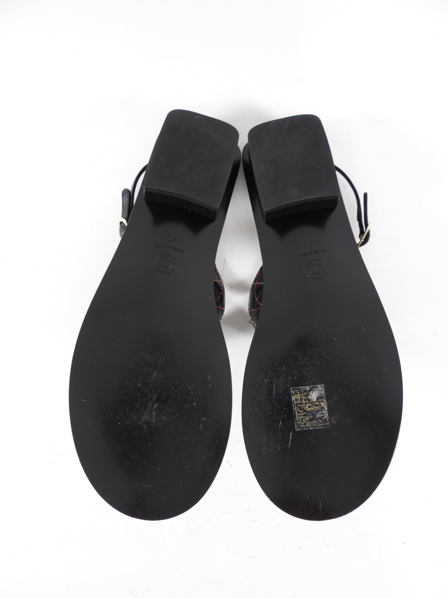 Chanel 21K Black Multi Quilt Thong CC Sandal - 40