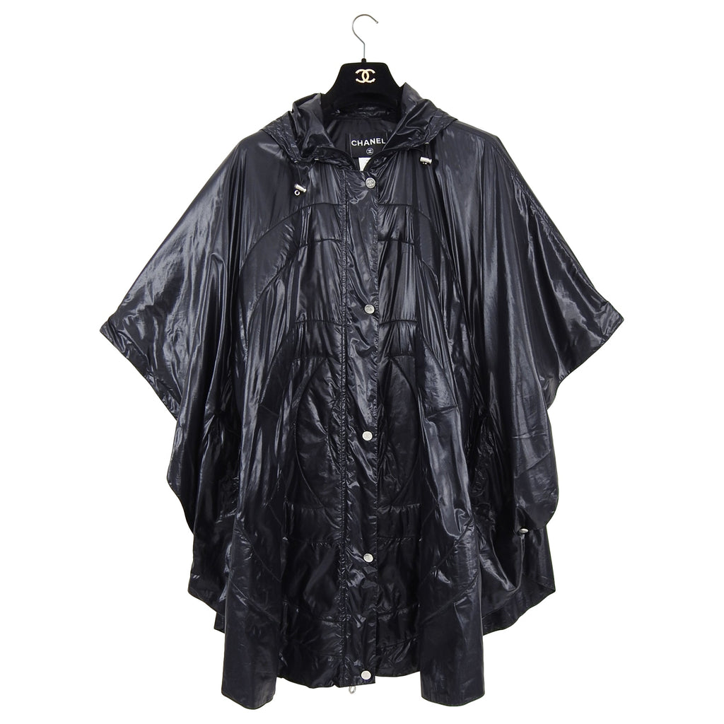 Chanel Black Nylon Hooded Poncho Raincoat with CC Logo - S