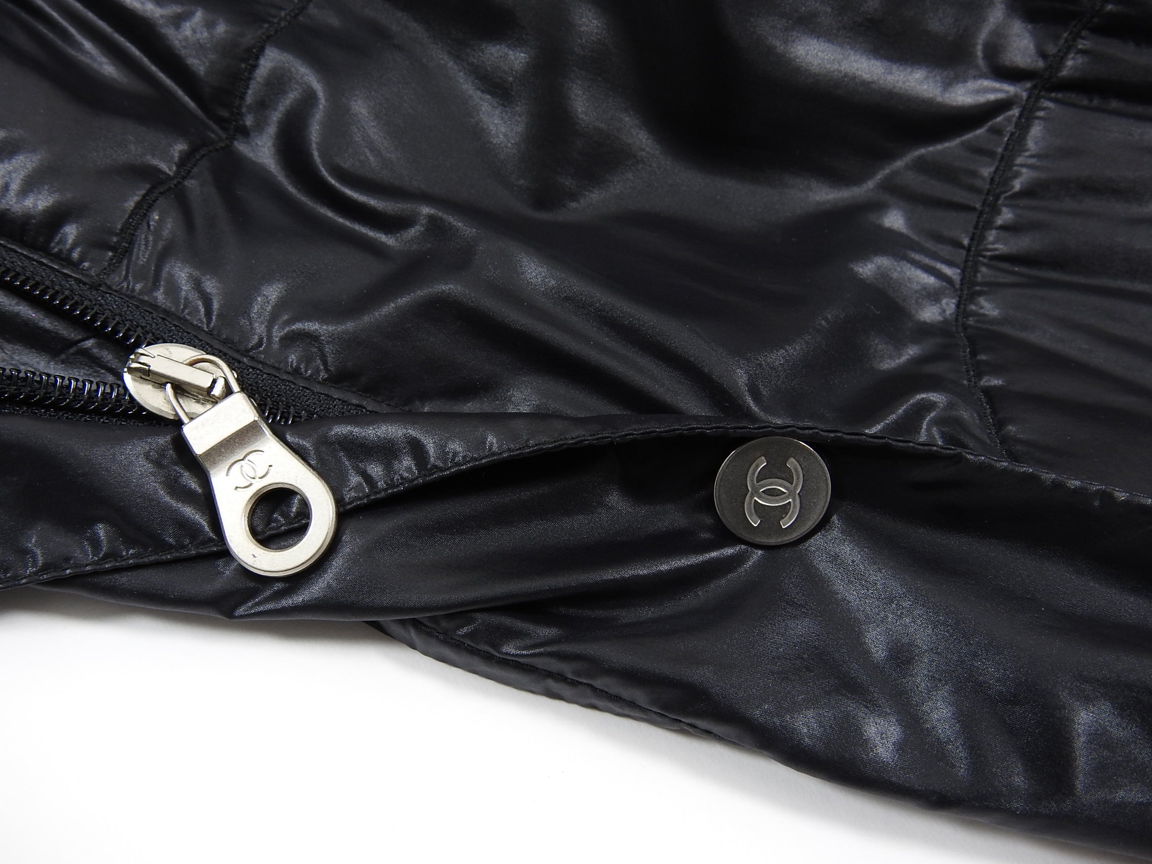 Chanel Black Nylon Hooded Poncho Raincoat with CC Logo - S