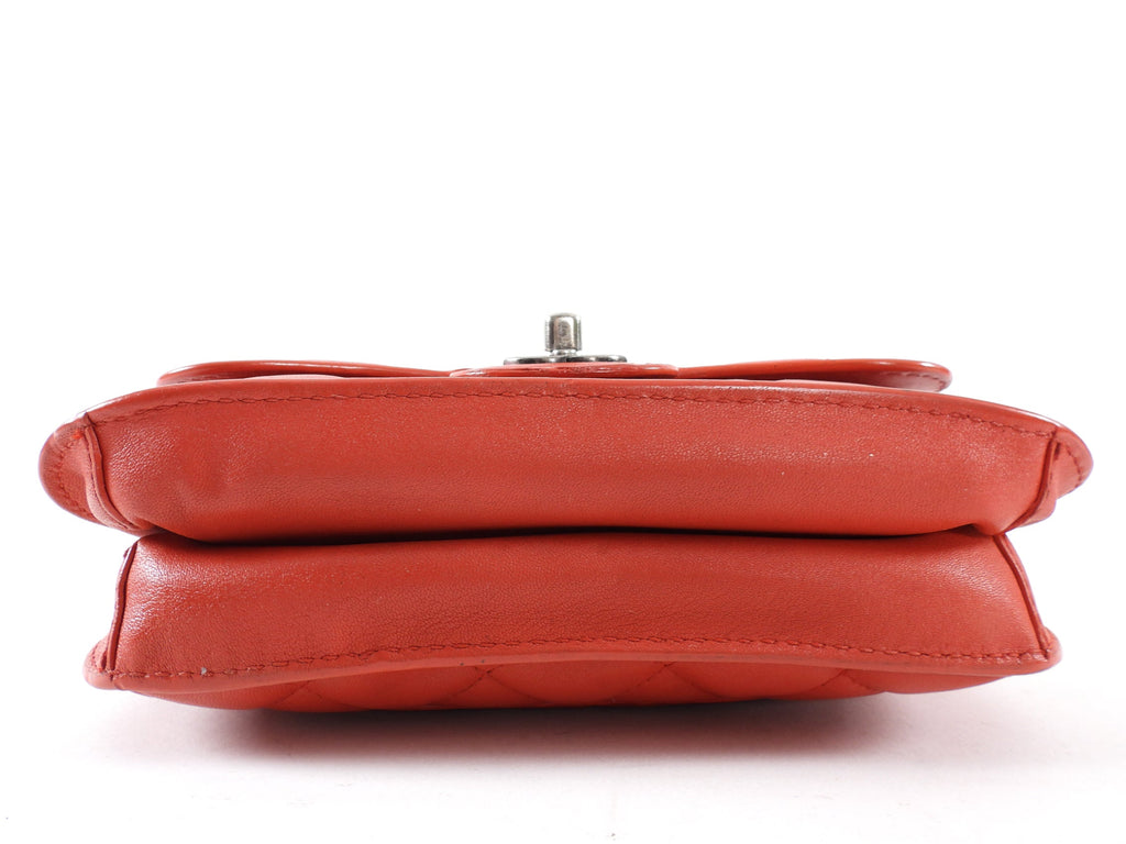 Chanel Red Quilted Leather Natural CC Small Chain Flap Bag