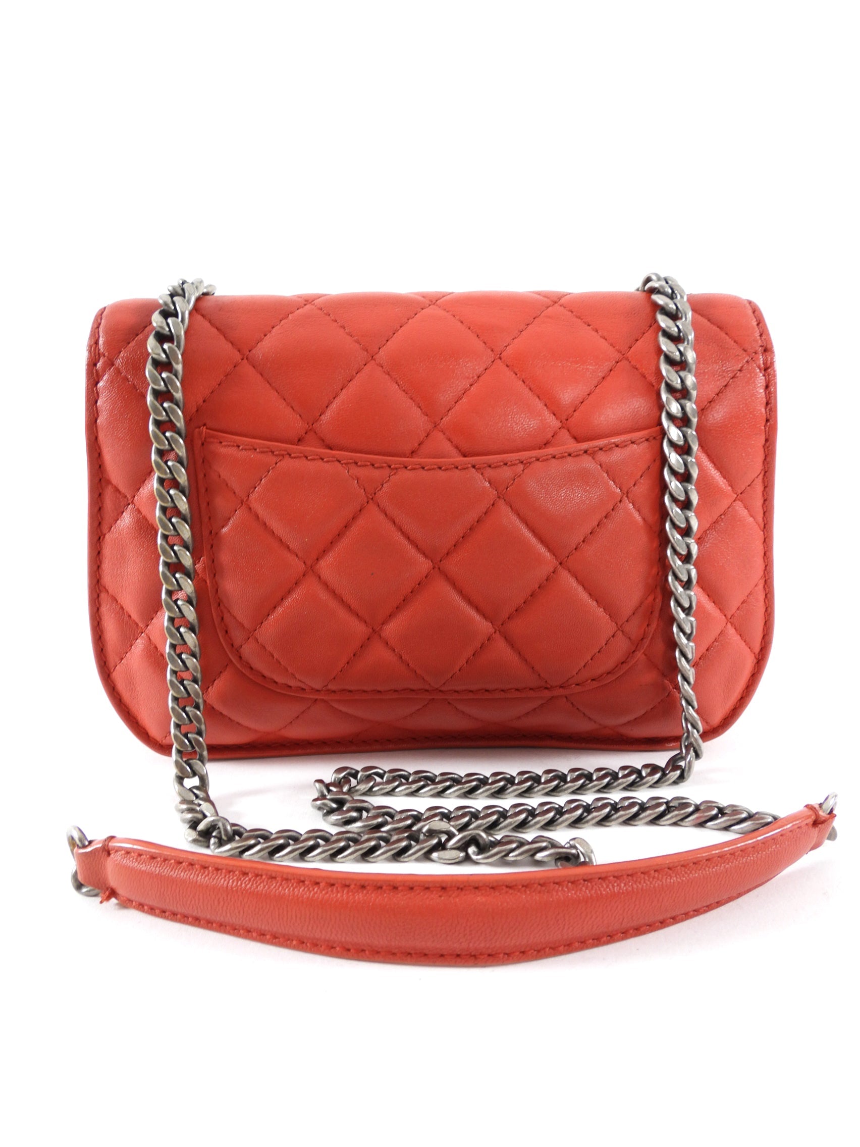 Chanel Red Quilted Leather Natural CC Small Chain Flap Bag