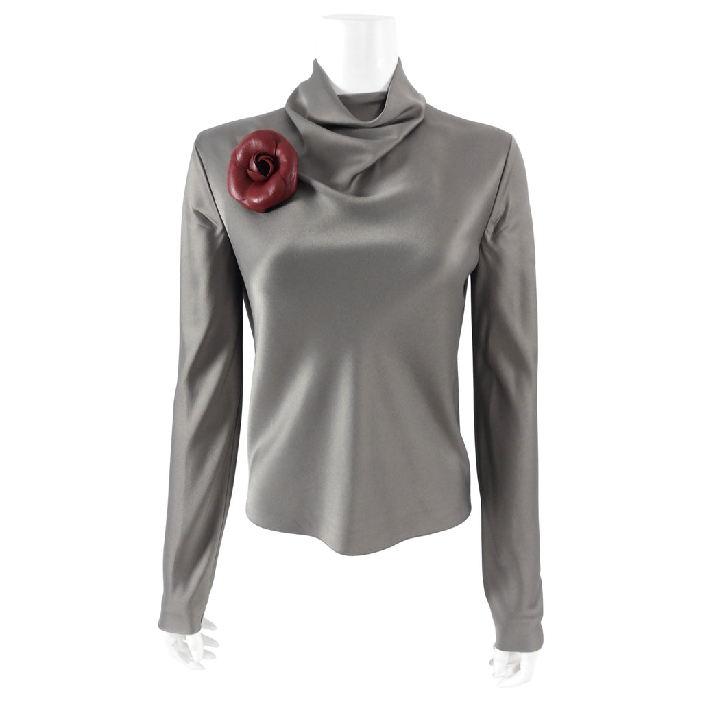 Chanel Burgundy Leather Camelia Flower Pin