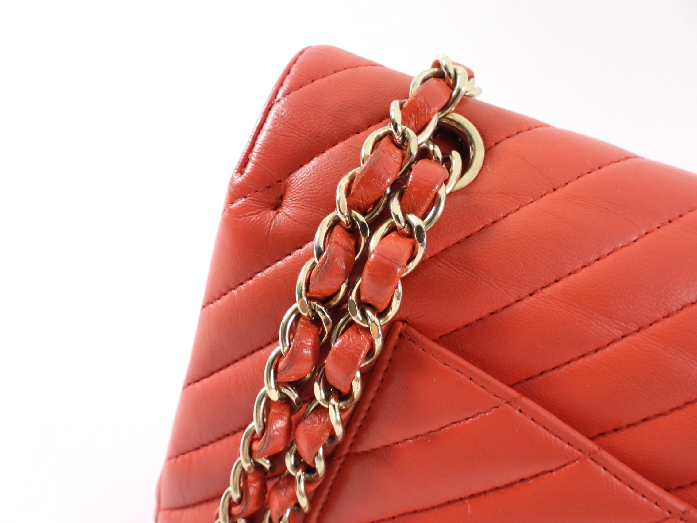 Chanel Red Chevron Quilted Leather Medium Double Classic Flap Bag