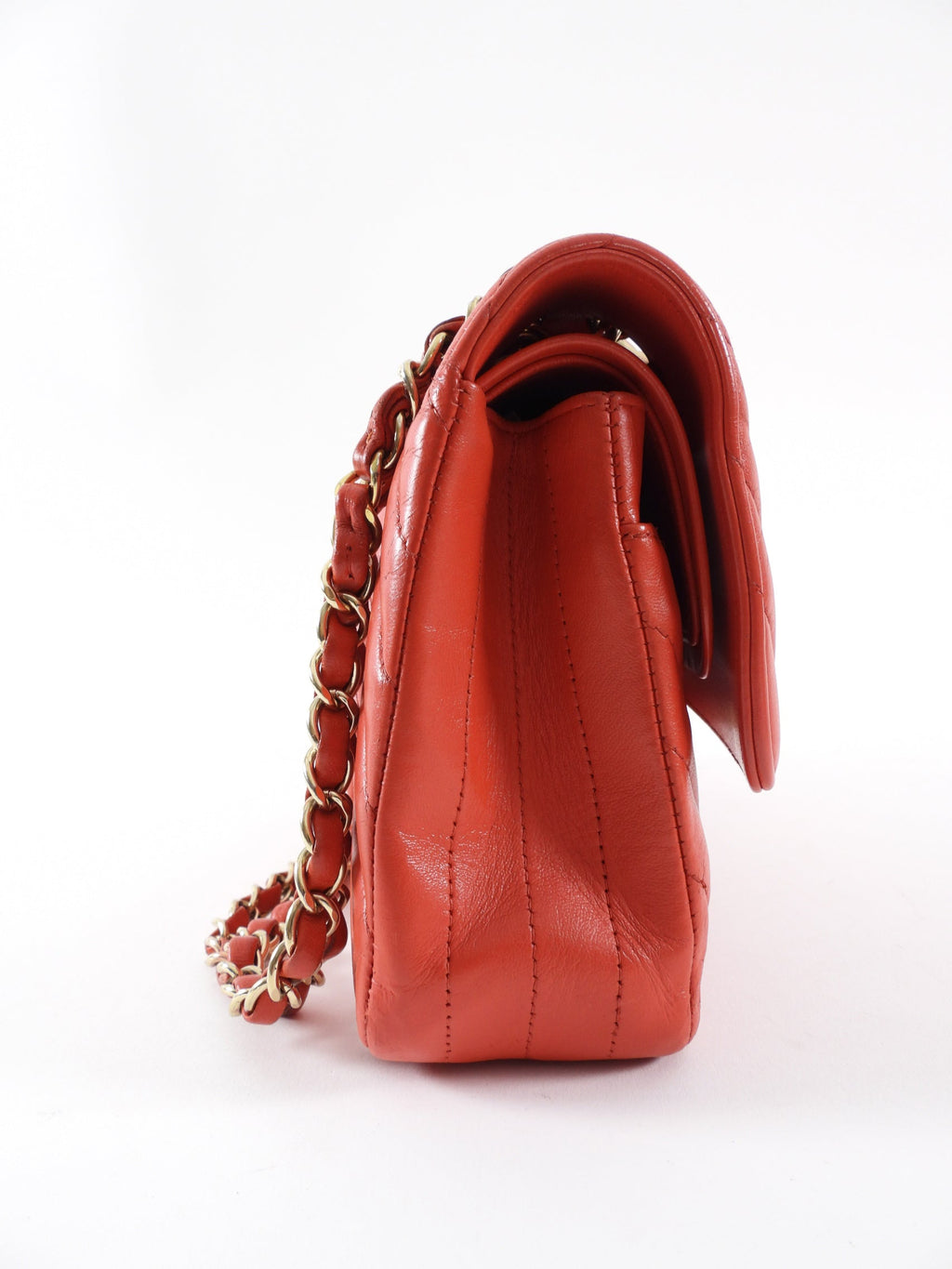 Chanel Red Chevron Quilted Leather Medium Double Classic Flap Bag
