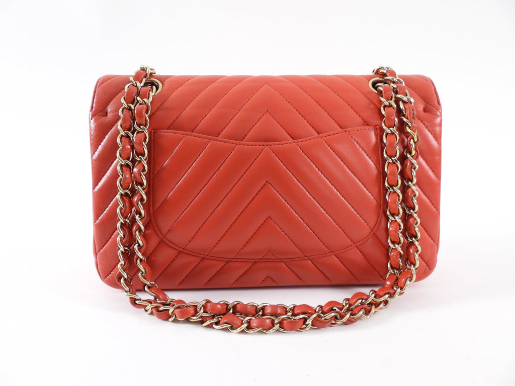 Chanel Red Chevron Quilted Leather Medium Double Classic Flap Bag