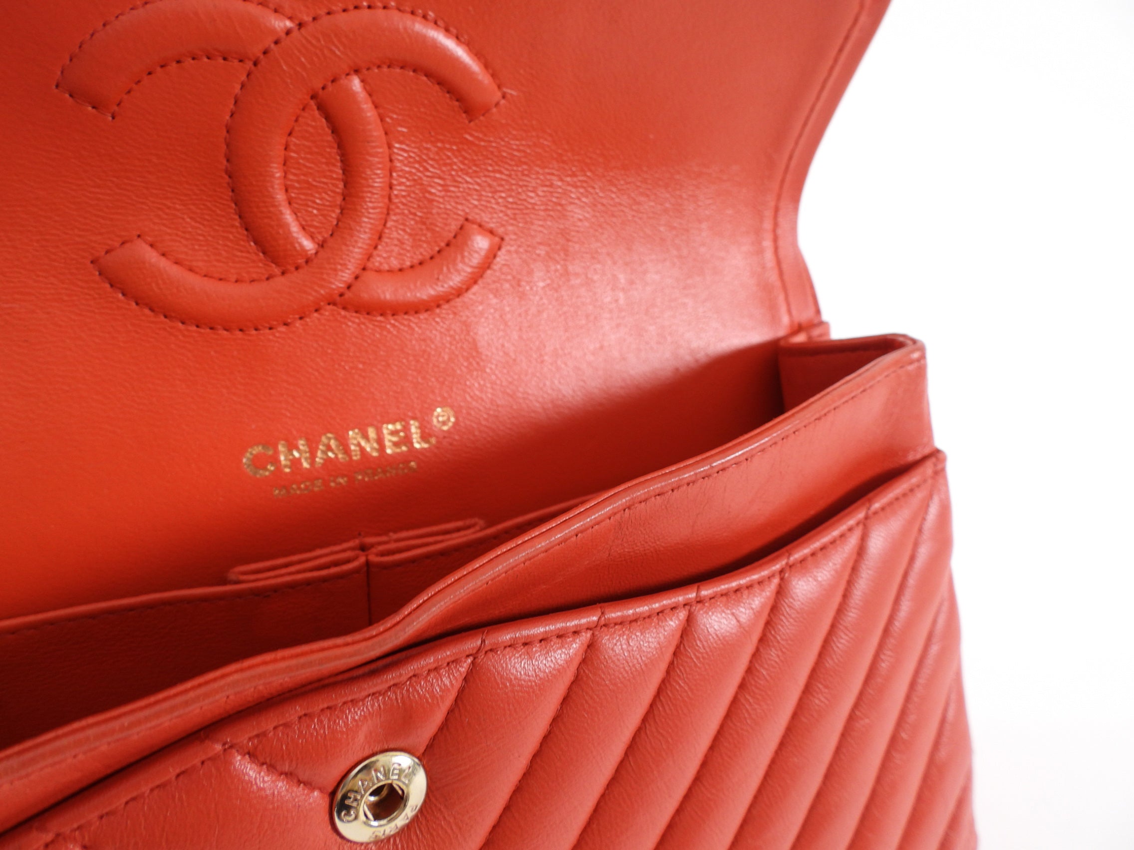 Chanel Red Chevron Quilted Leather Medium Double Classic Flap Bag