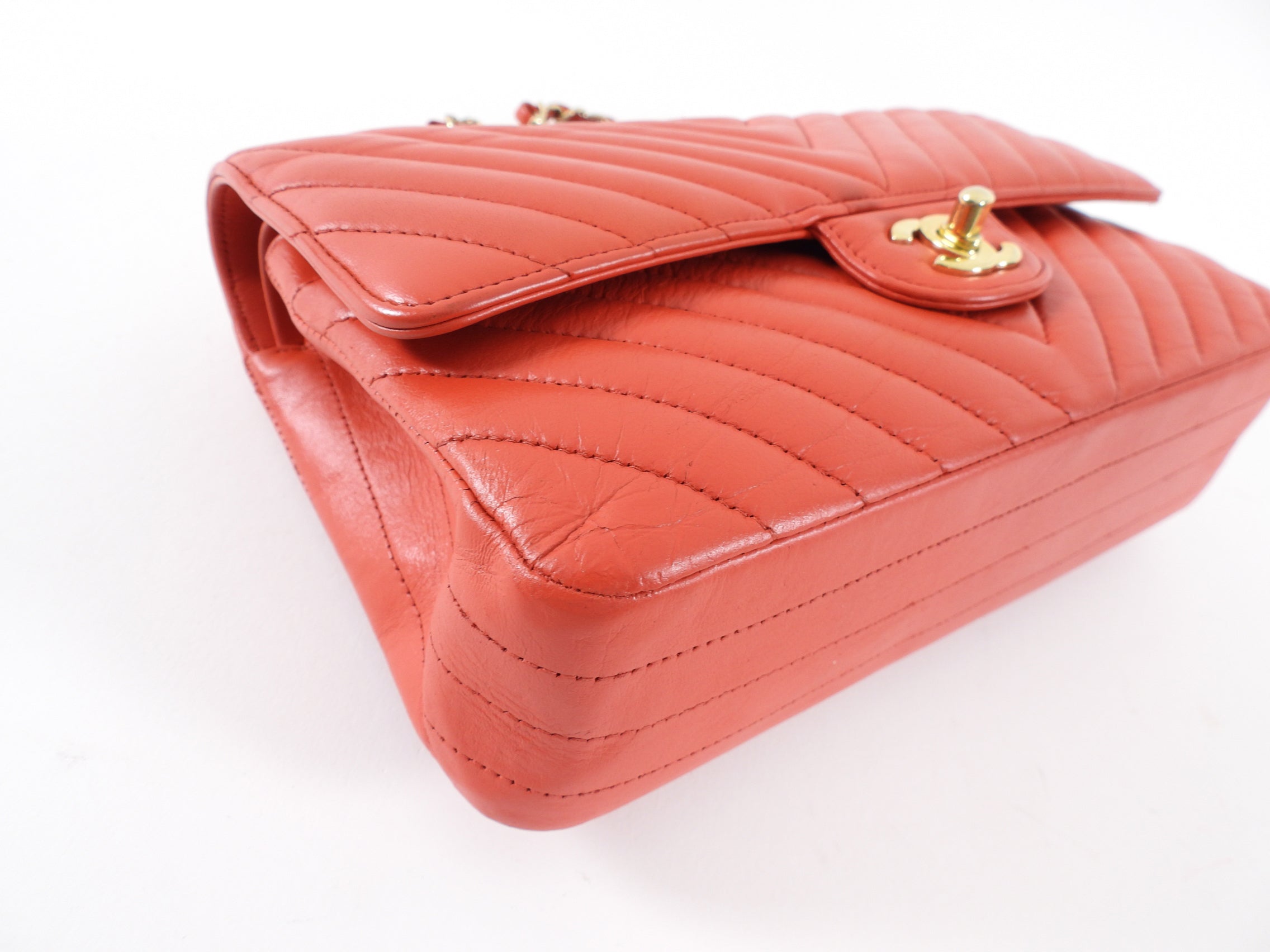 Chanel Red Chevron Quilted Leather Medium Double Classic Flap Bag