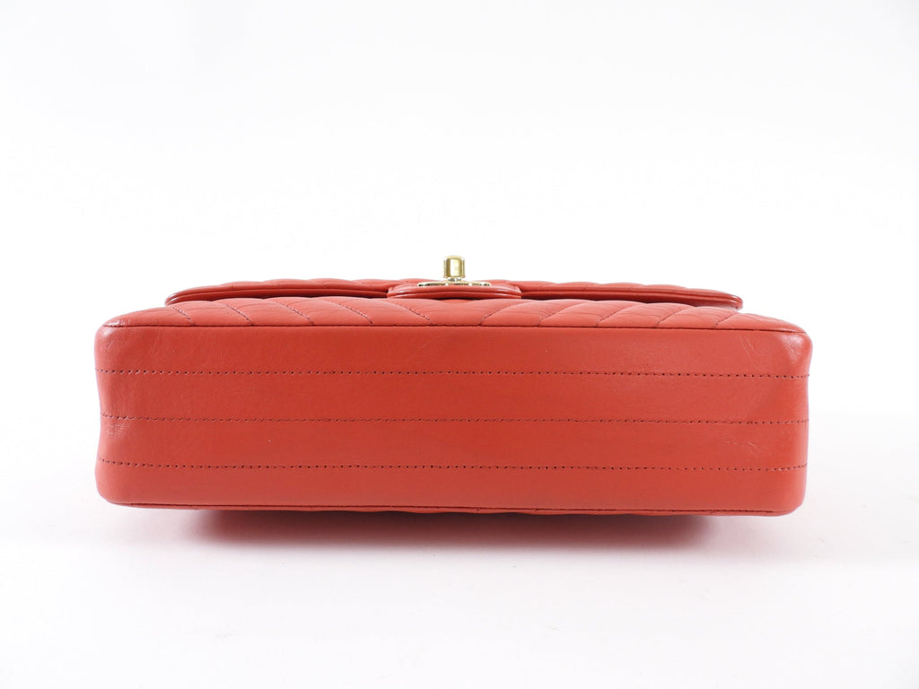 Chanel Red Chevron Quilted Leather Medium Double Classic Flap Bag