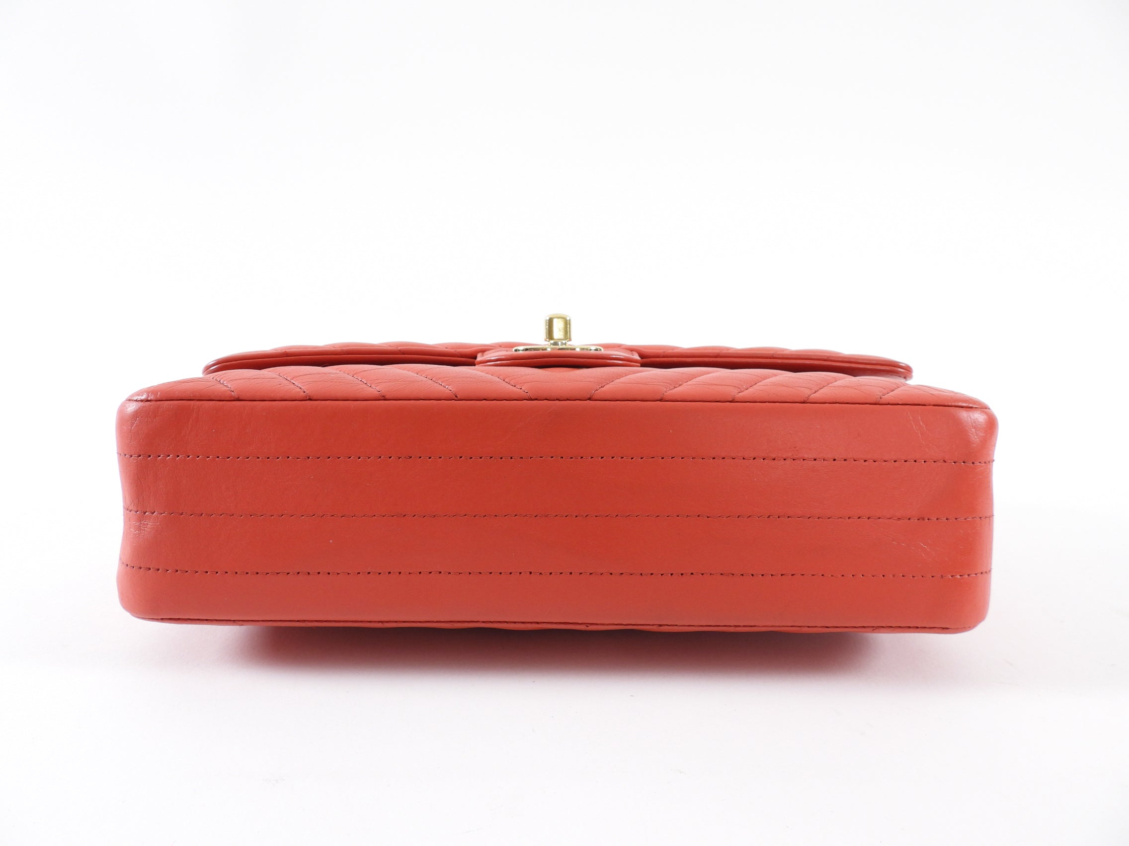 Chanel Red Chevron Quilted Leather Medium Double Classic Flap Bag