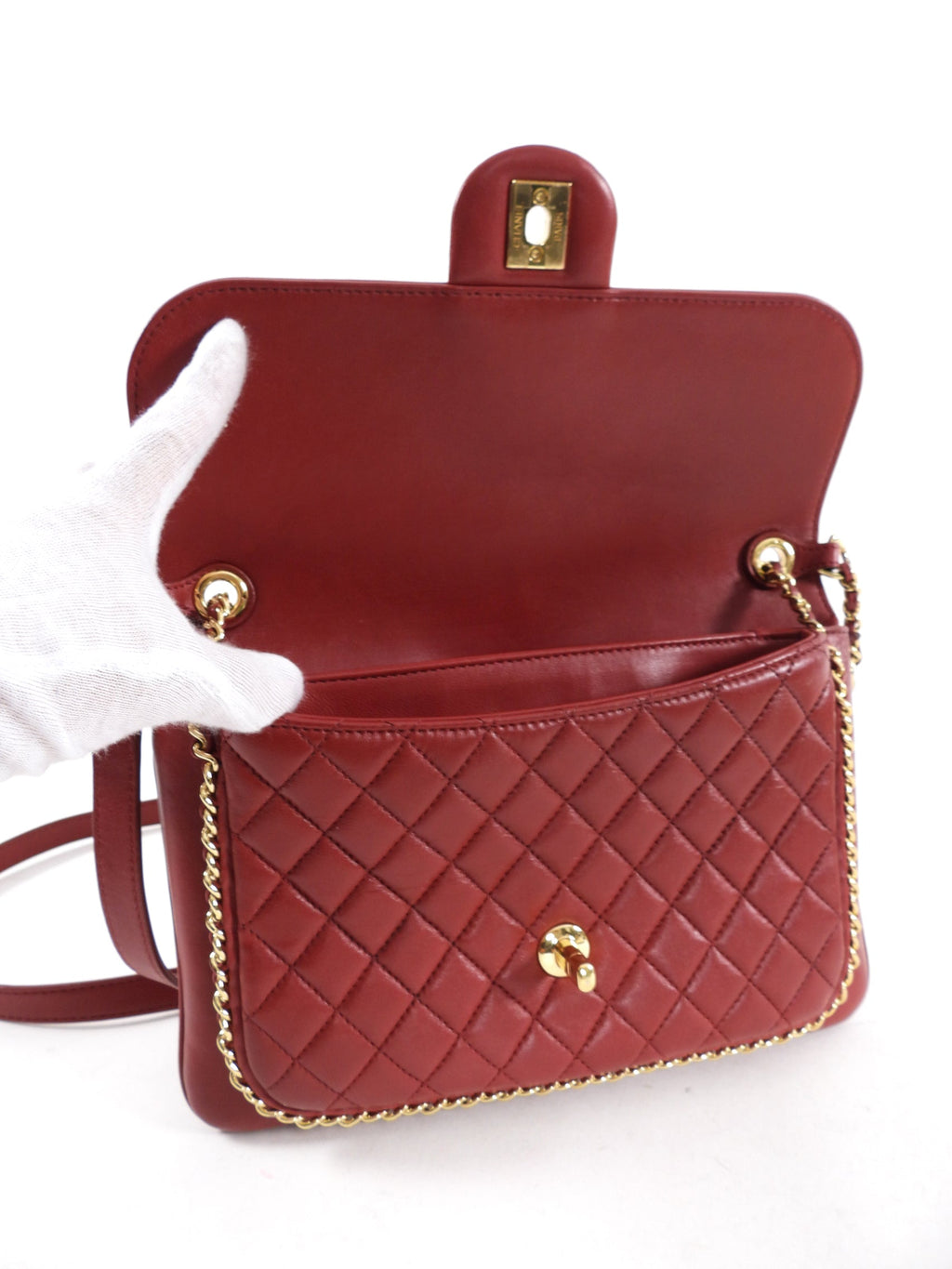 Chanel Red Leather Chain Around Two-Way Flap Bag